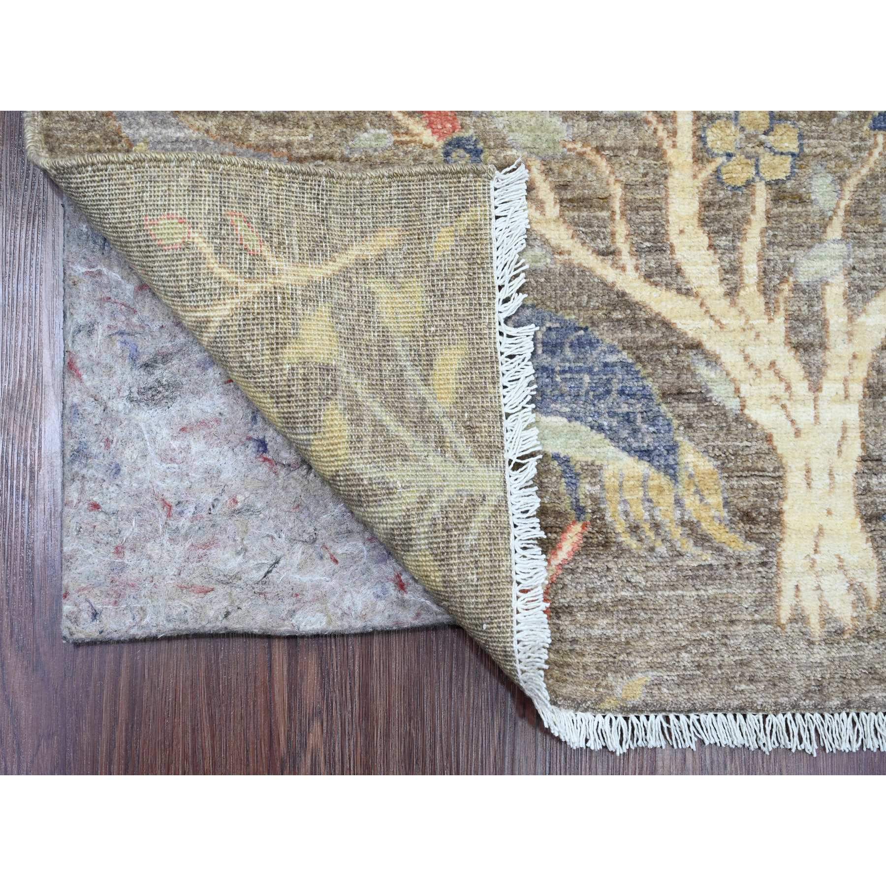 2'8"x11'9" Coffee Brown, Soft Wool, Afghan Peshawar with Birds of Paradise Design, Hand Knotted, Natural Dyes, Runner, Oriental Rug Sh20424