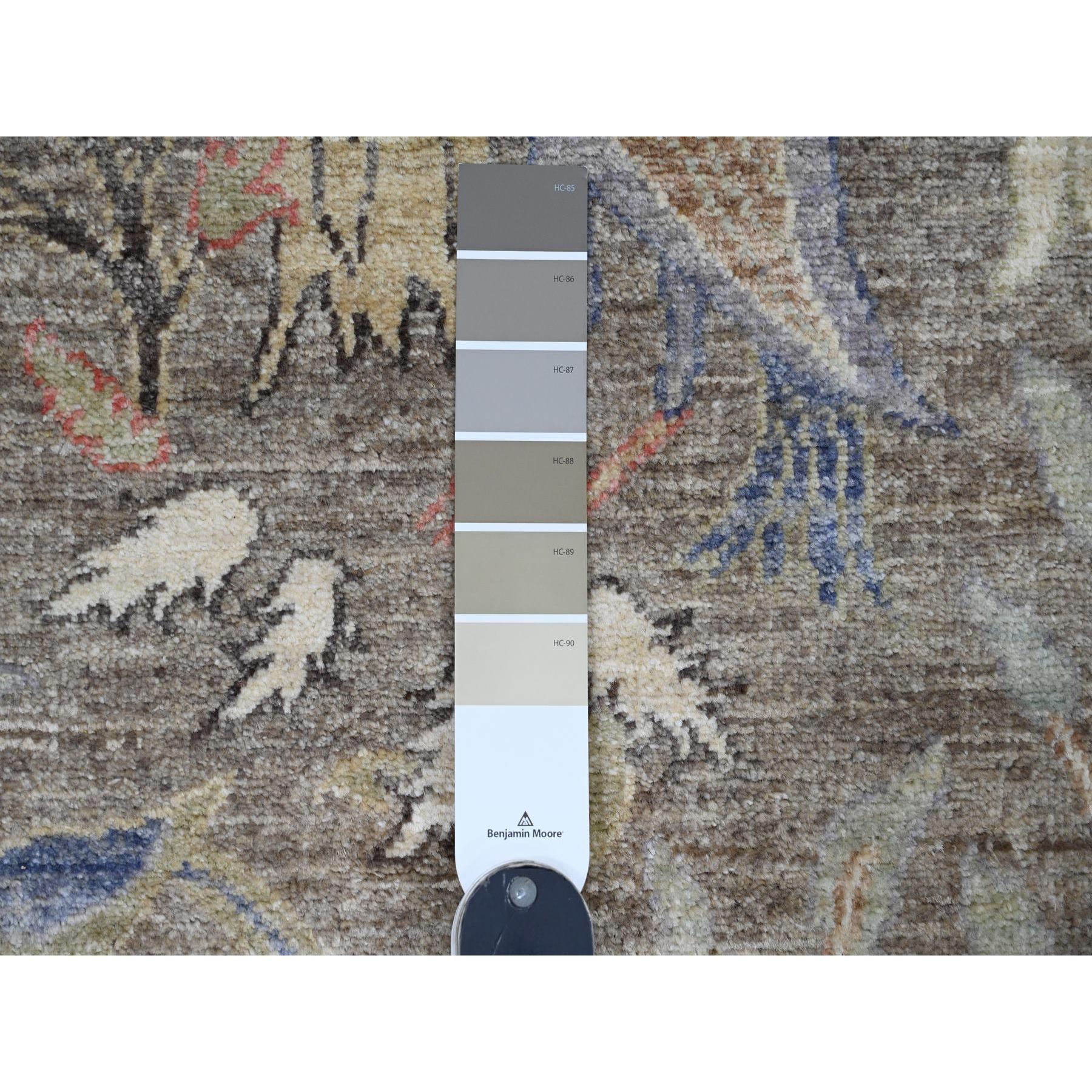 2'8"x11'9" Coffee Brown, Soft Wool, Afghan Peshawar with Birds of Paradise Design, Hand Knotted, Natural Dyes, Runner, Oriental Rug Sh20424
