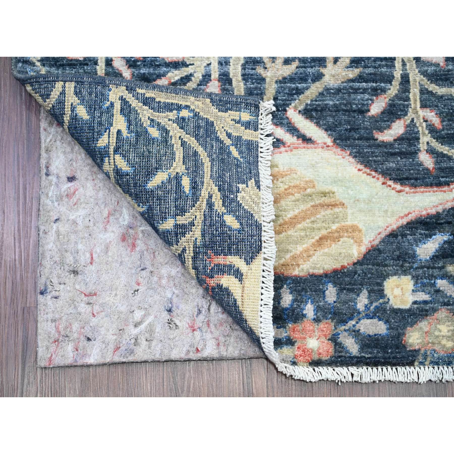 2'8"x16' Denim Blue, Afghan Peshawar with Birds of Paradise Design, Vegetable Dyes, Hand Knotted, Soft and Shiny Wool, Runner, Oriental Rug Sh20425
