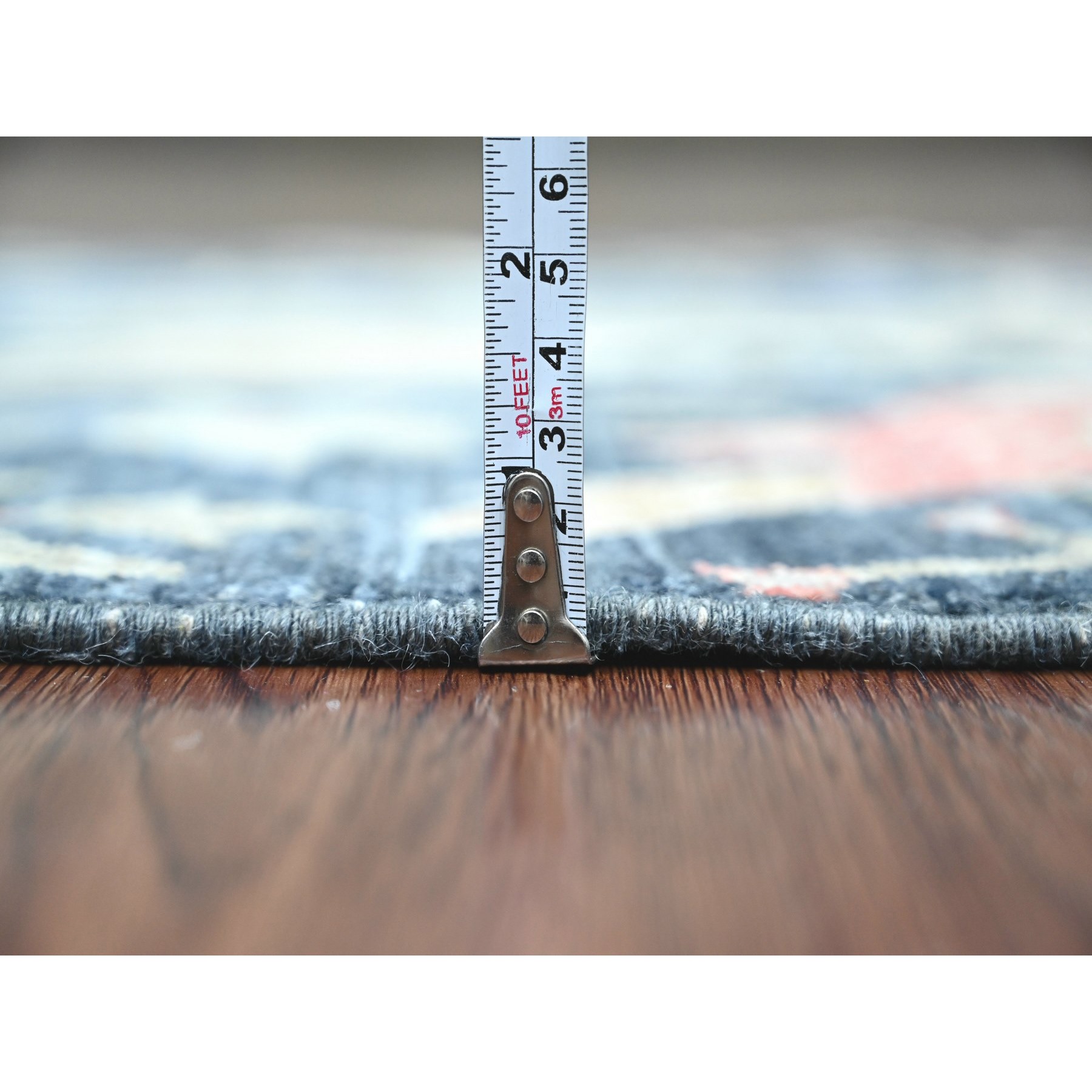 2'8"x16' Denim Blue, Afghan Peshawar with Birds of Paradise Design, Vegetable Dyes, Hand Knotted, Soft and Shiny Wool, Runner, Oriental Rug Sh20425
