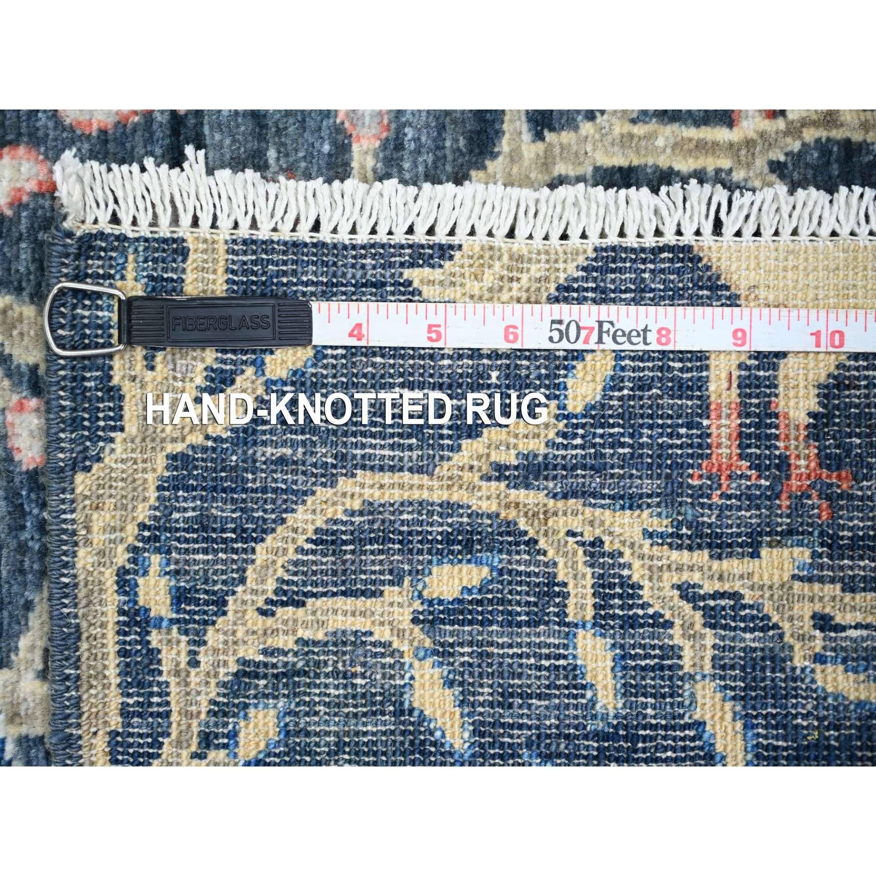 2'8"x16' Denim Blue, Afghan Peshawar with Birds of Paradise Design, Vegetable Dyes, Hand Knotted, Soft and Shiny Wool, Runner, Oriental Rug Sh20425