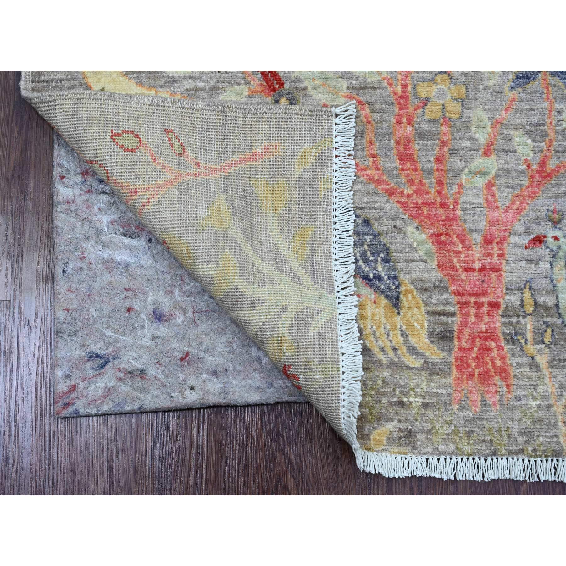2'7"x9'9" Cloud Gray, Afghan Peshawar with Birds of Paradise Design, Pure Wool, Hand Knotted, Veggie Dyes, Runner, Oriental Rug Sh20426