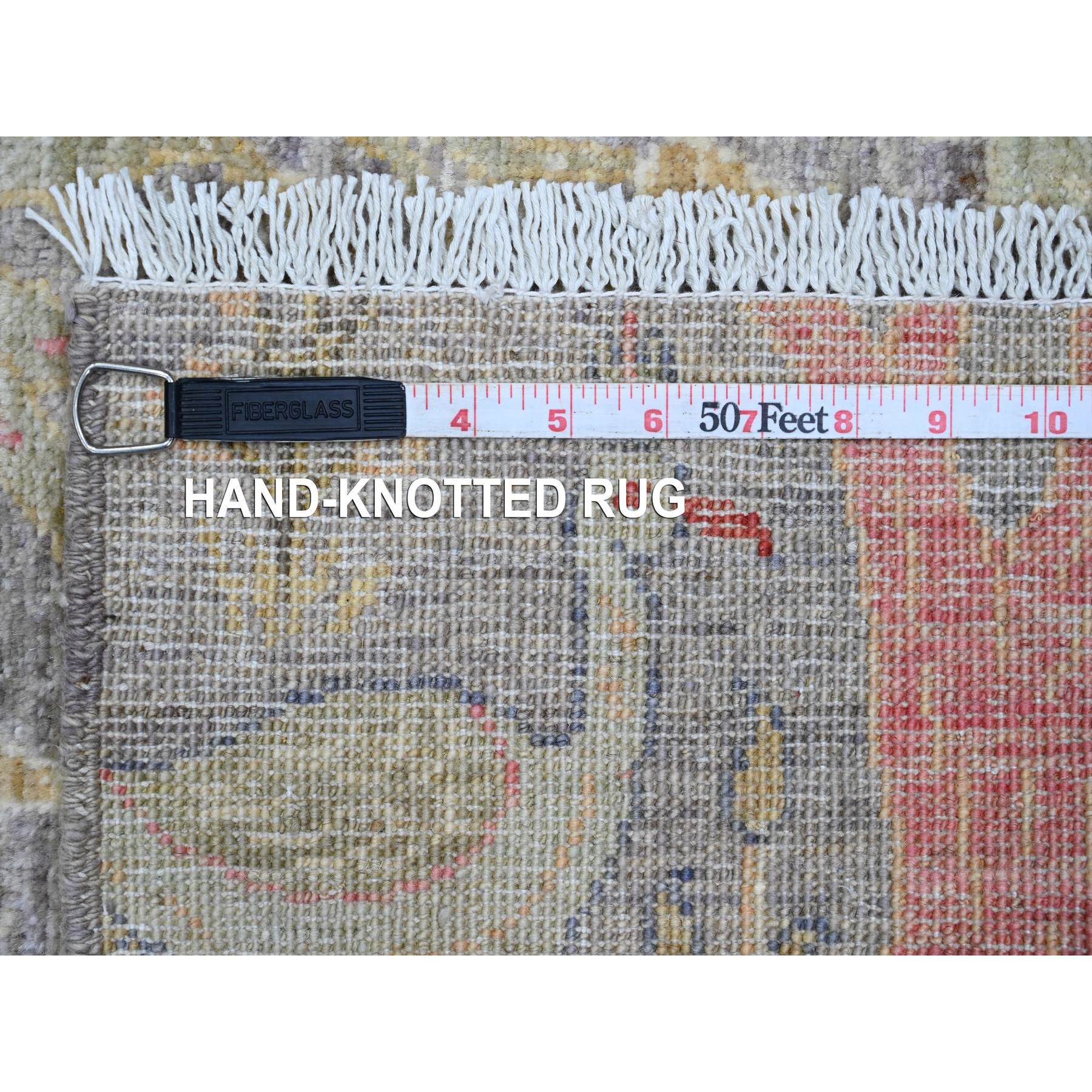 2'7"x9'9" Cloud Gray, Afghan Peshawar with Birds of Paradise Design, Pure Wool, Hand Knotted, Veggie Dyes, Runner, Oriental Rug Sh20426