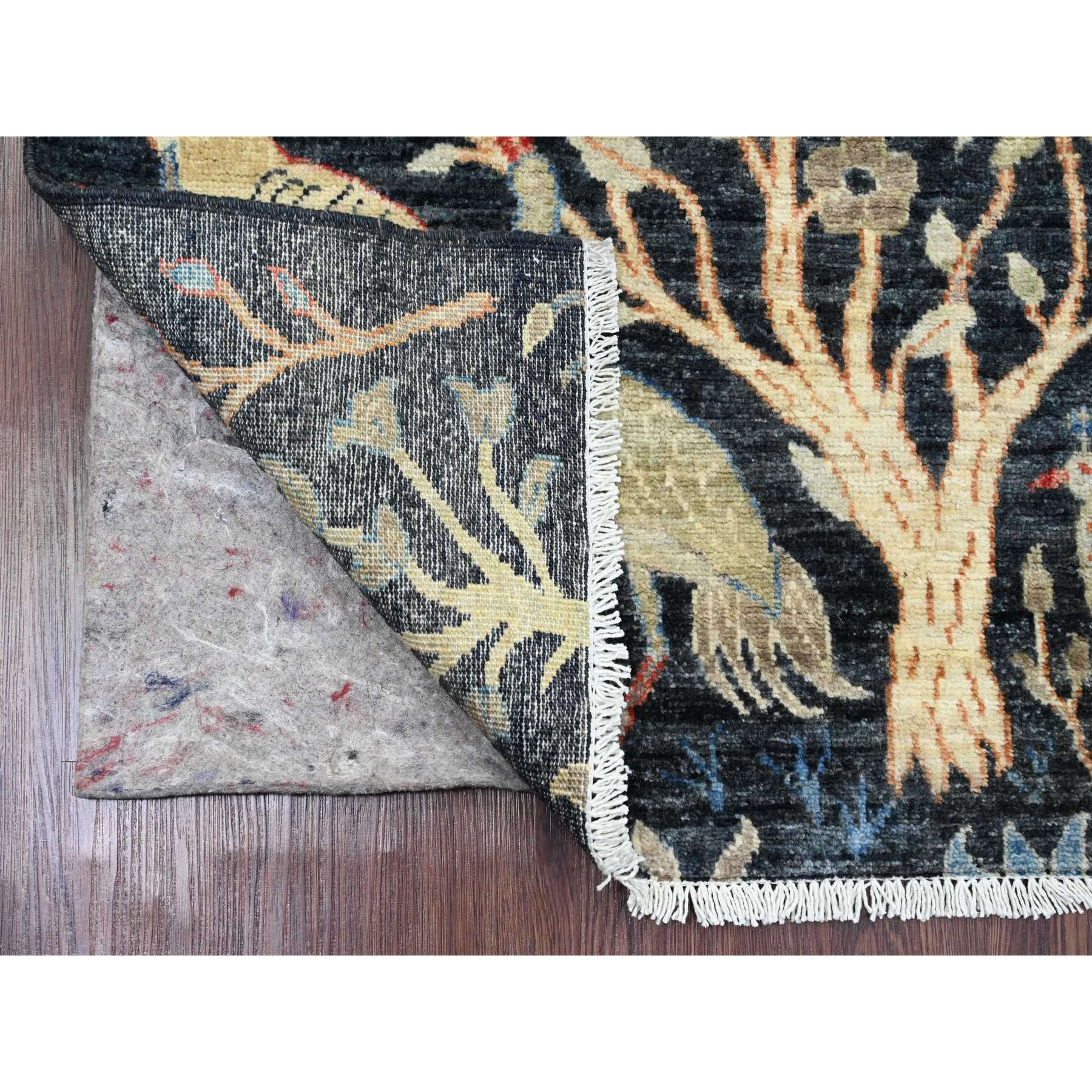 2'7"x9'8" Yale Blue, Hand Knotted, Afghan Peshawar with Birds of Paradise Design, Soft Wool, Natural Dyes, Runner, Oriental Rug Sh20427
