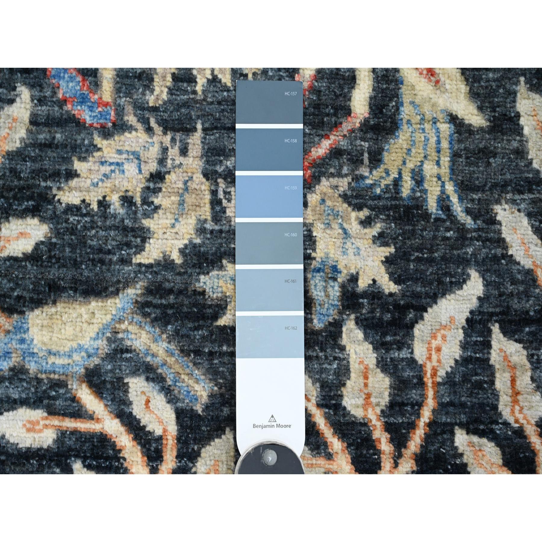 2'7"x9'8" Yale Blue, Hand Knotted, Afghan Peshawar with Birds of Paradise Design, Soft Wool, Natural Dyes, Runner, Oriental Rug Sh20427