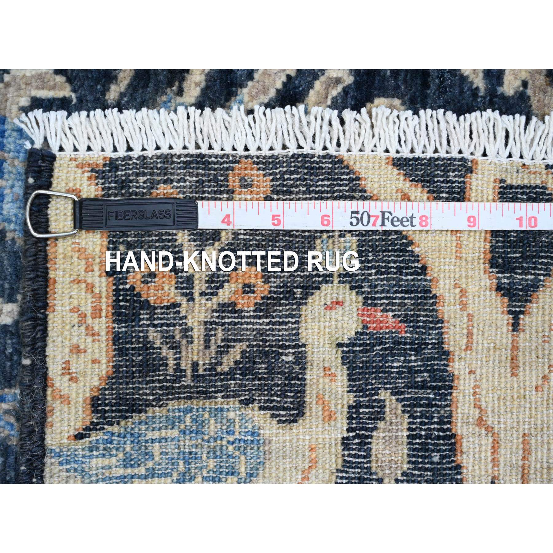 2'7"x9'8" Yale Blue, Hand Knotted, Afghan Peshawar with Birds of Paradise Design, Soft Wool, Natural Dyes, Runner, Oriental Rug Sh20427