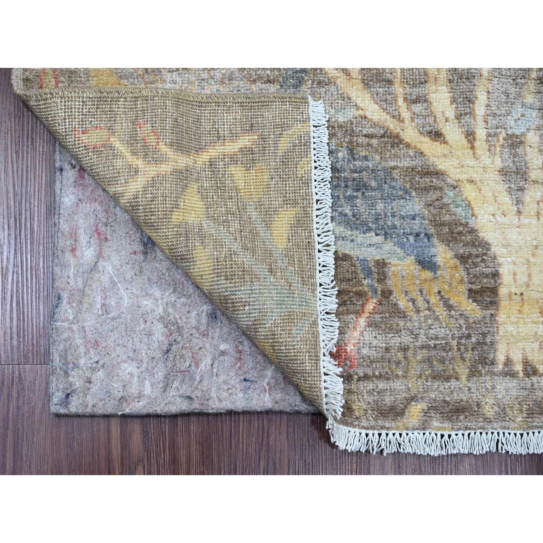 2'8"x11'10" Beaver Brown, Afghan Peshawar with Birds of Paradise Design, Hand Knotted, Soft Wool, Vegetable Dyes, Runner, Oriental Rug Sh20428