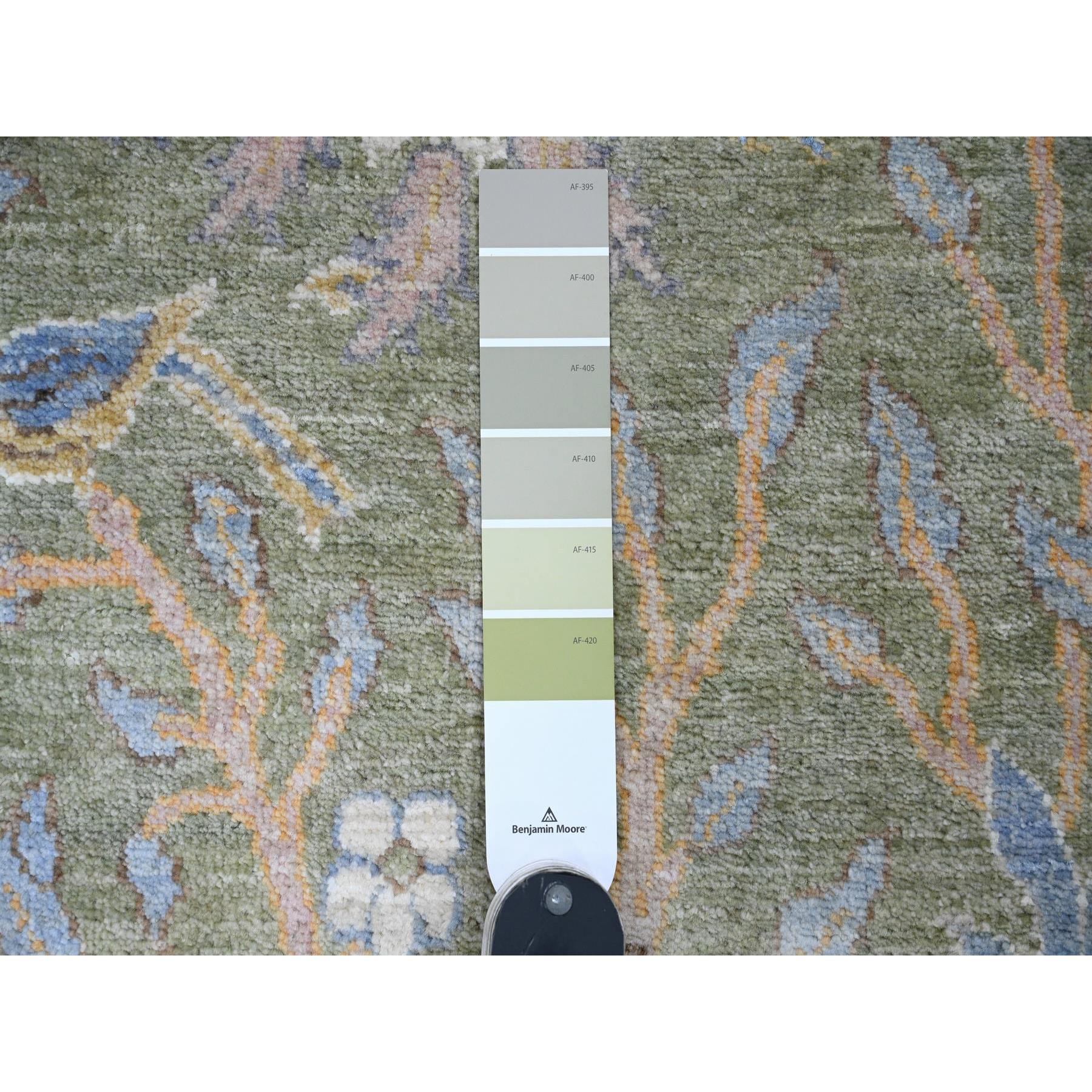 2'7"x19'9" Sea Green, Soft Wool, Afghan Peshawar with Birds of Paradise Design, Hand Knotted, Natural Dyes, XL Runner, Oriental Rug Sh20431