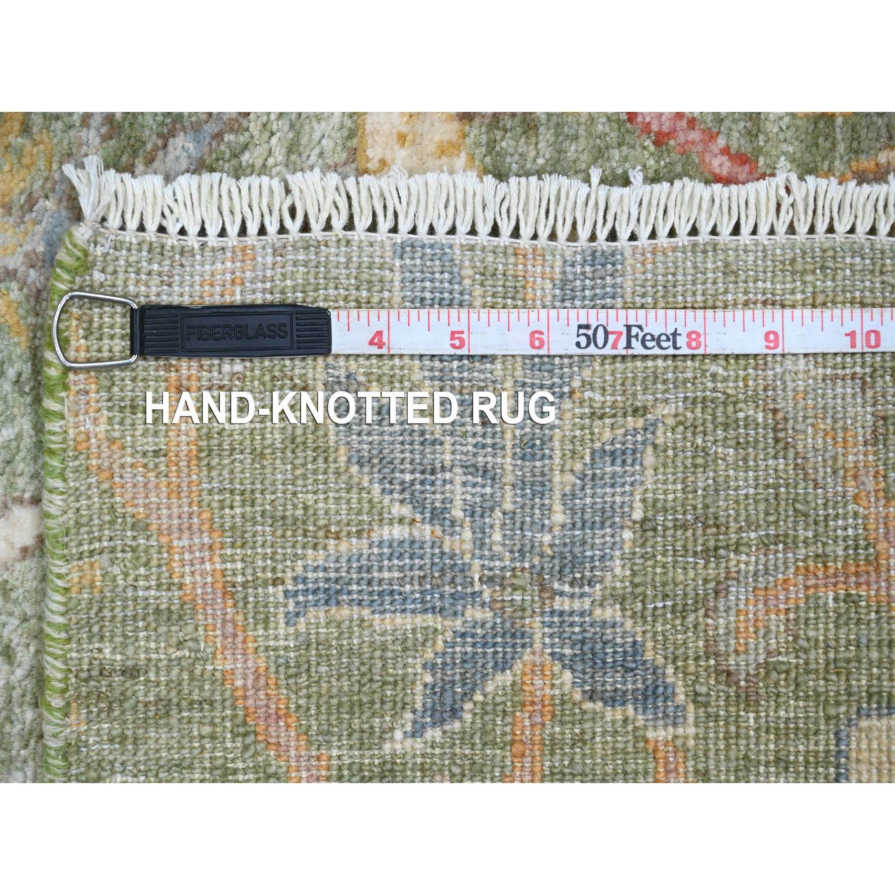 2'7"x19'9" Sea Green, Soft Wool, Afghan Peshawar with Birds of Paradise Design, Hand Knotted, Natural Dyes, XL Runner, Oriental Rug Sh20431
