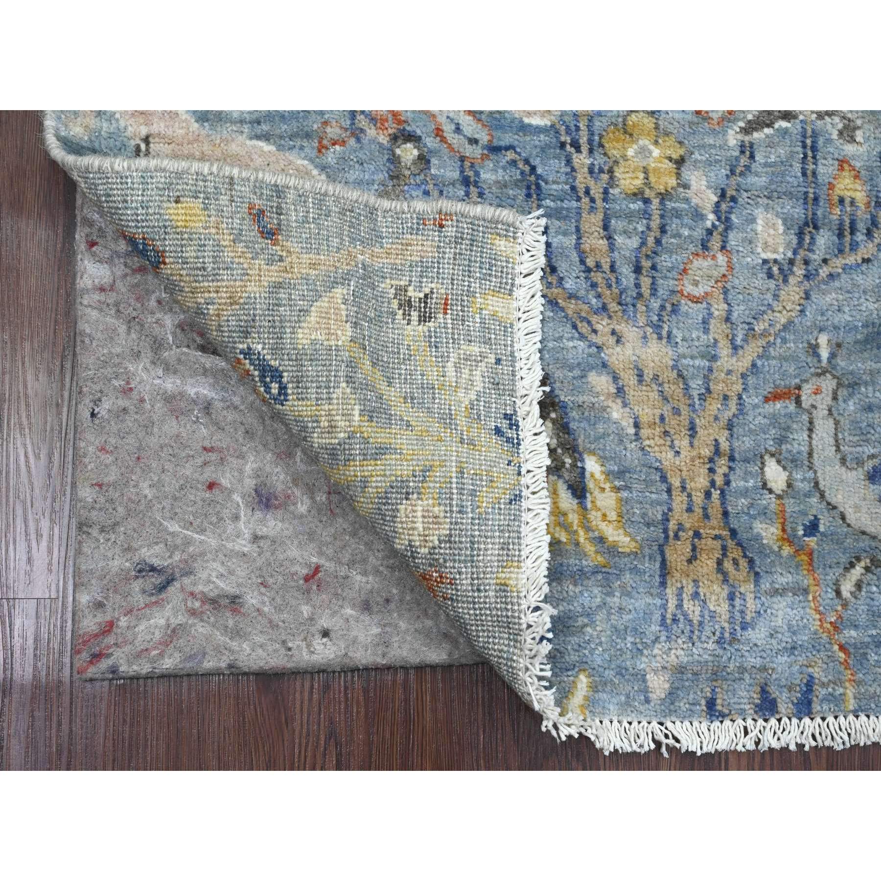 2'x6'4" Ruddy Blue, Afghan Peshawar with Birds of Paradise Design, Hand Knotted, Natural Dyes, 100% Wool, Narrow Runner, Oriental Rug Sh20432