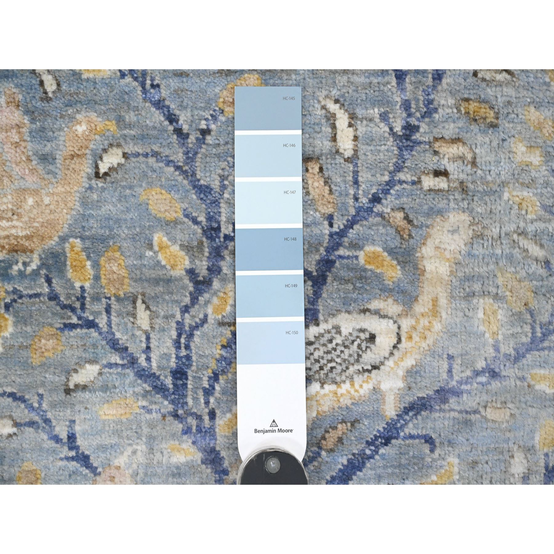 2'x6'4" Ruddy Blue, Afghan Peshawar with Birds of Paradise Design, Hand Knotted, Natural Dyes, 100% Wool, Narrow Runner, Oriental Rug Sh20432