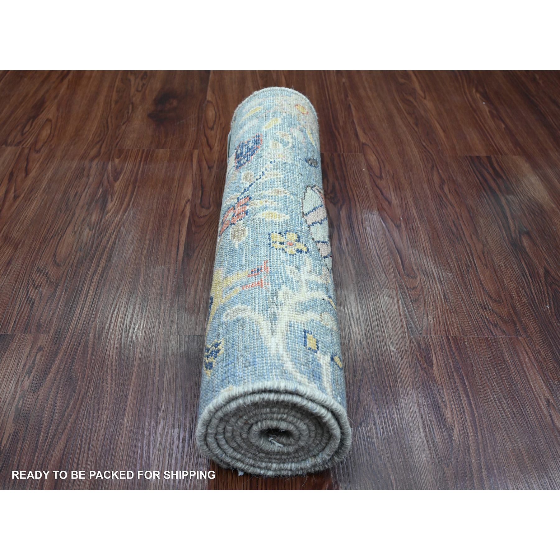 2'x6'4" Ruddy Blue, Afghan Peshawar with Birds of Paradise Design, Hand Knotted, Natural Dyes, 100% Wool, Narrow Runner, Oriental Rug Sh20432