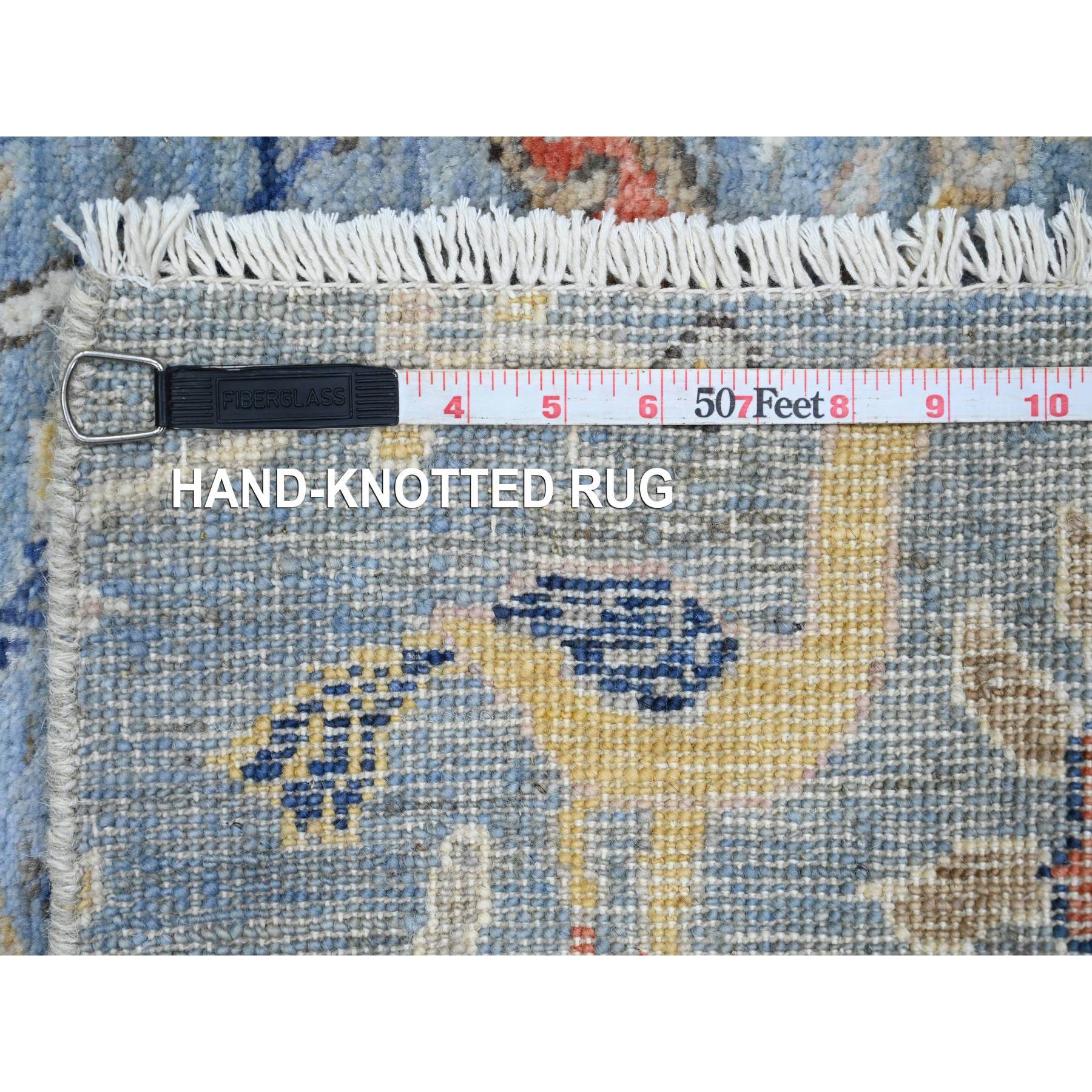 2'x6'4" Ruddy Blue, Afghan Peshawar with Birds of Paradise Design, Hand Knotted, Natural Dyes, 100% Wool, Narrow Runner, Oriental Rug Sh20432