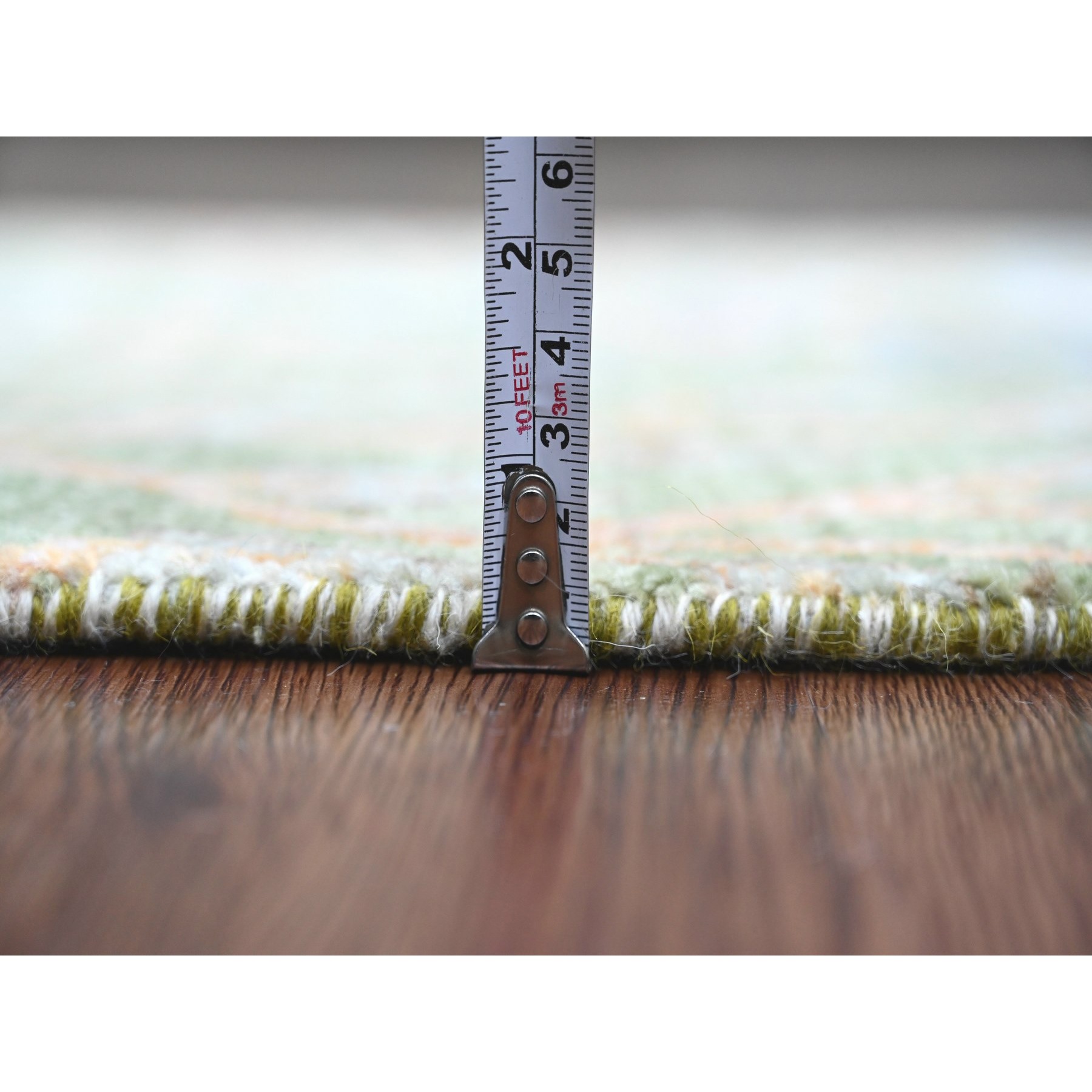 2'7"x15'1" Pickle Green, Soft Wool, Afghan Peshawar with Birds of Paradise Design, Hand Knotted, Natural Dyes, XL Runner, Oriental Rug Sh20433