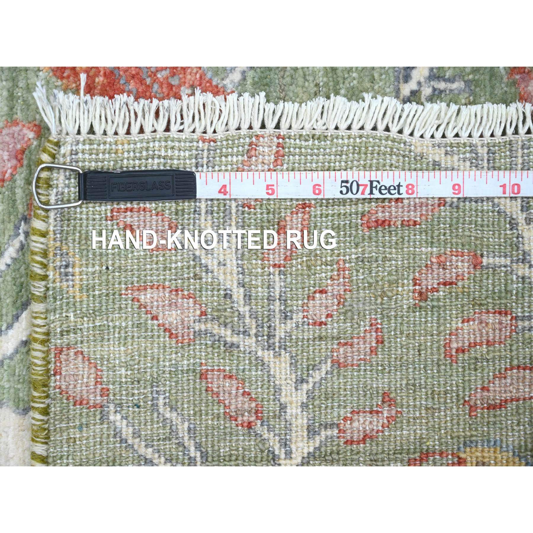2'7"x15'1" Pickle Green, Soft Wool, Afghan Peshawar with Birds of Paradise Design, Hand Knotted, Natural Dyes, XL Runner, Oriental Rug Sh20433