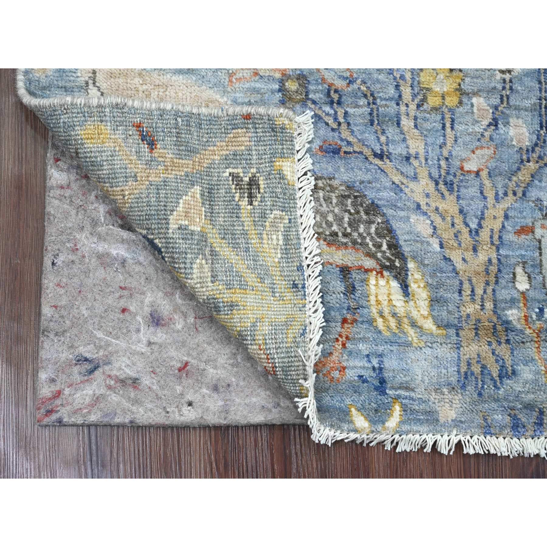 2'2"x6'3" Cerulean Blue, Afghan Peshawar with Birds of Paradise Design, 100% Wool, Veggie Dyes, Hand Knotted, Narrow Runner, Oriental Rug Sh20434