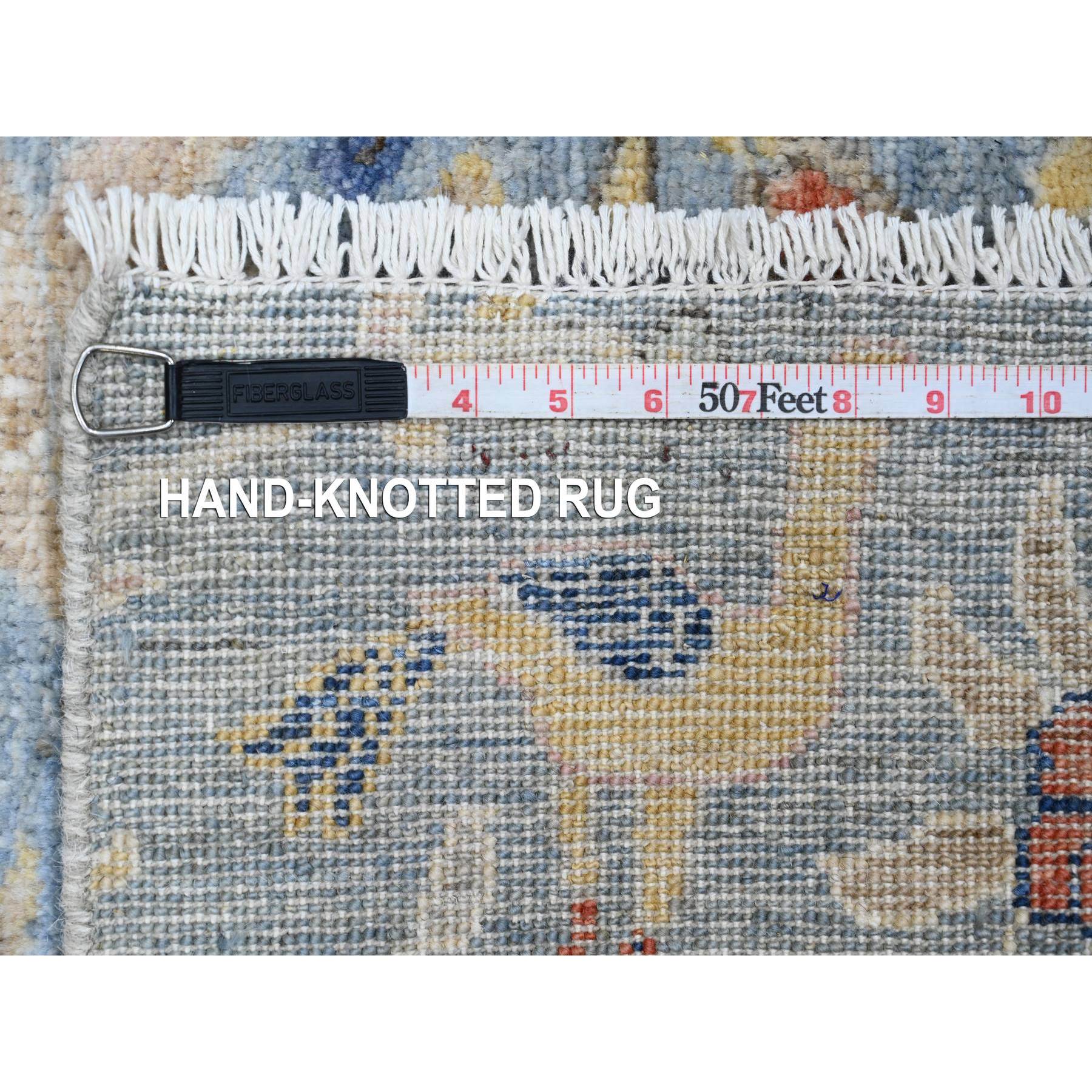 2'2"x6'3" Cerulean Blue, Afghan Peshawar with Birds of Paradise Design, 100% Wool, Veggie Dyes, Hand Knotted, Narrow Runner, Oriental Rug Sh20434