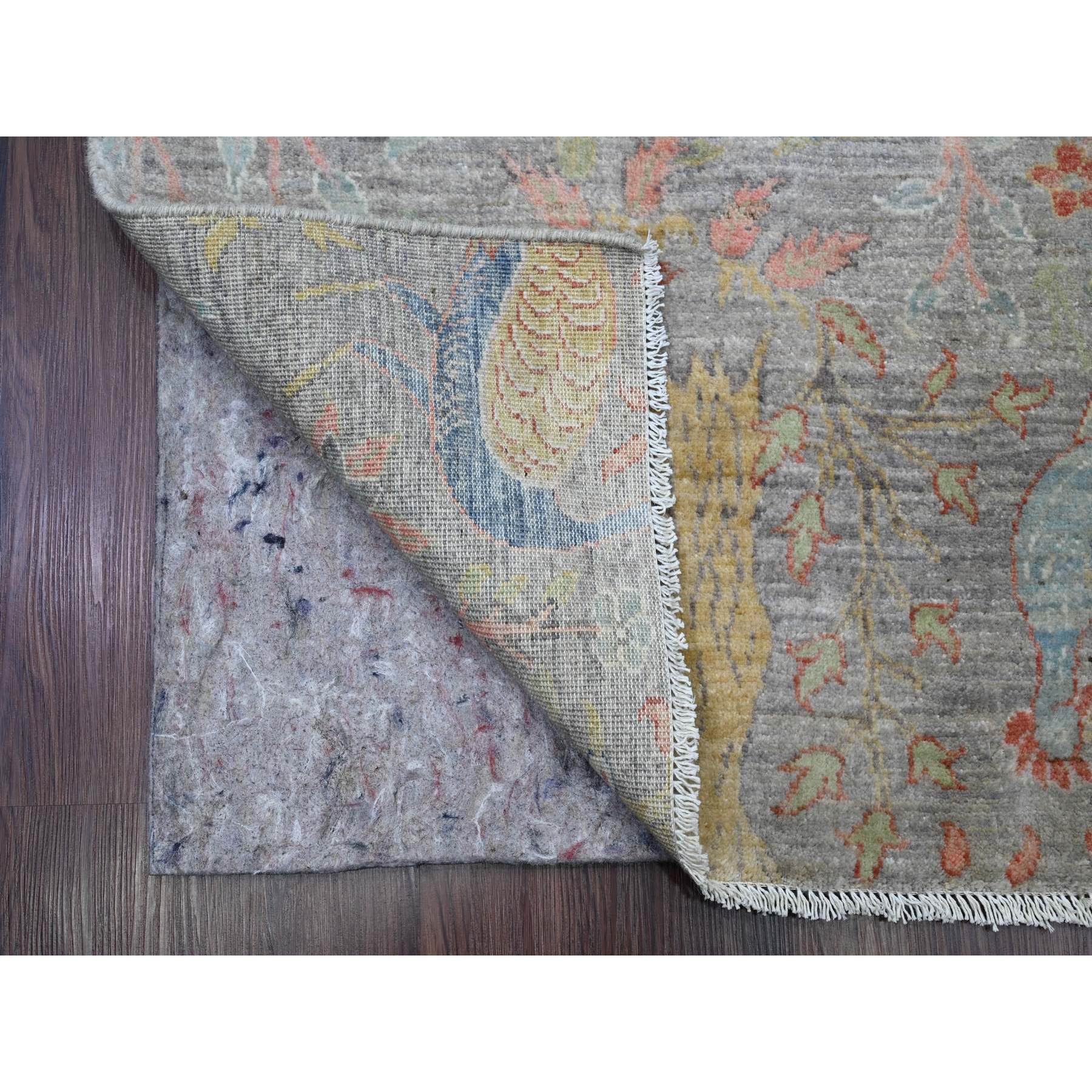 2'7"x22' Spanish Gray, Afghan Peshawar with Birds of Paradise Design, Hand Knotted, Soft Wool, Vegetable Dyes, XL Runner, Oriental Rug Sh20435