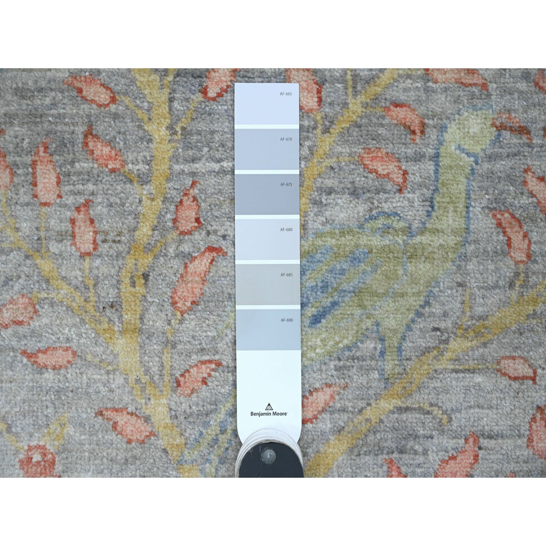 2'7"x22' Spanish Gray, Afghan Peshawar with Birds of Paradise Design, Hand Knotted, Soft Wool, Vegetable Dyes, XL Runner, Oriental Rug Sh20435