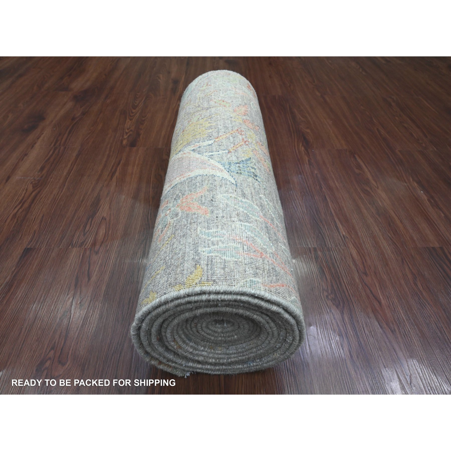 2'7"x22' Spanish Gray, Afghan Peshawar with Birds of Paradise Design, Hand Knotted, Soft Wool, Vegetable Dyes, XL Runner, Oriental Rug Sh20435