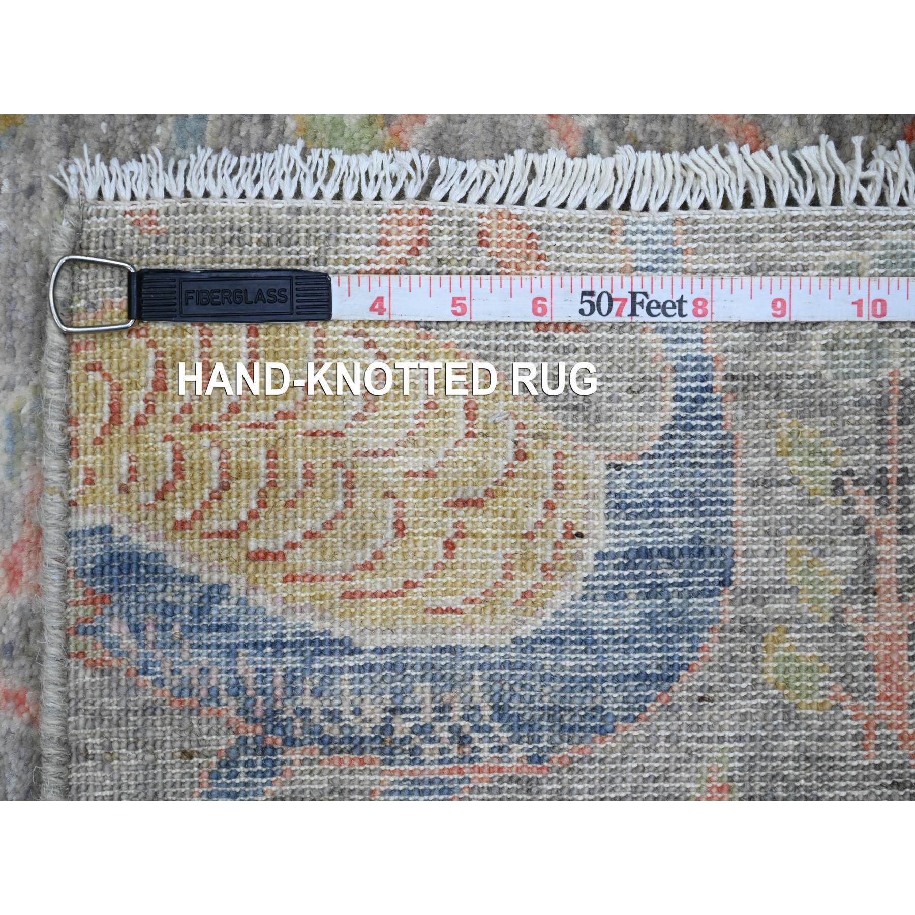 2'7"x22' Spanish Gray, Afghan Peshawar with Birds of Paradise Design, Hand Knotted, Soft Wool, Vegetable Dyes, XL Runner, Oriental Rug Sh20435