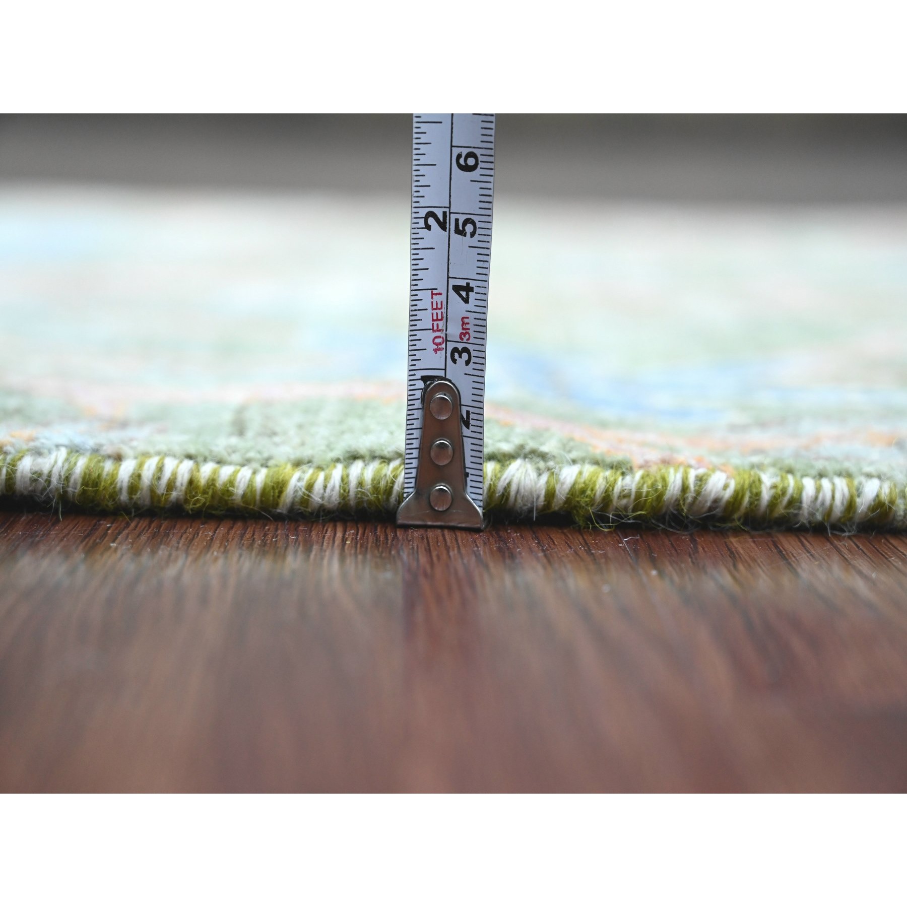 2'7"x15'2" Pickle Green, Afghan Peshawar with Birds of Paradise Design, Hand Knotted, Soft Wool, Vegetable Dyes, XL Runner, Oriental Rug Sh20436
