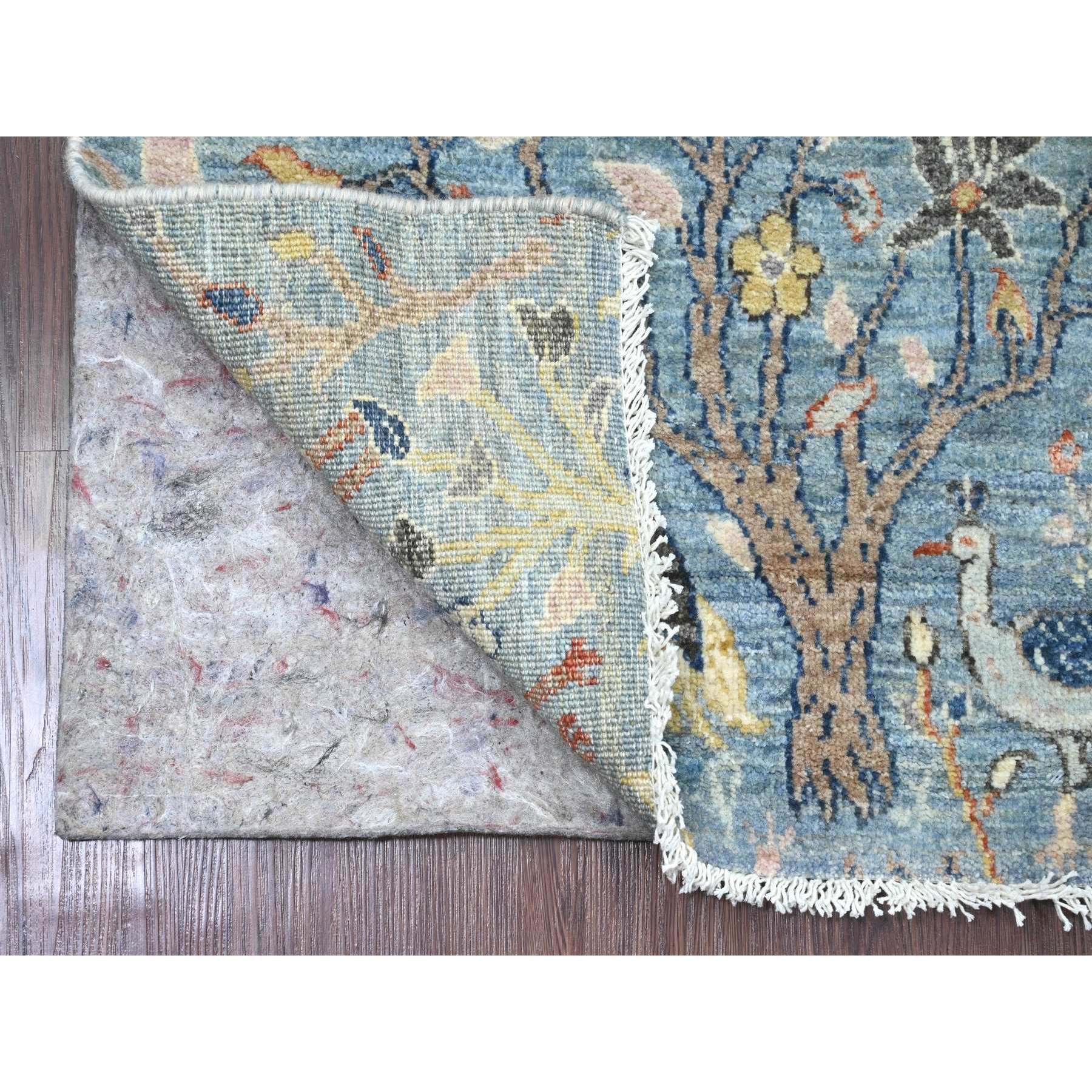 2'x6'1" Carolina Blue, Afghan Peshawar with Birds of Paradise Design, Hand Knotted, Vegetable Dyes, Soft Wool, Narrow Runner, Oriental Rug Sh20437