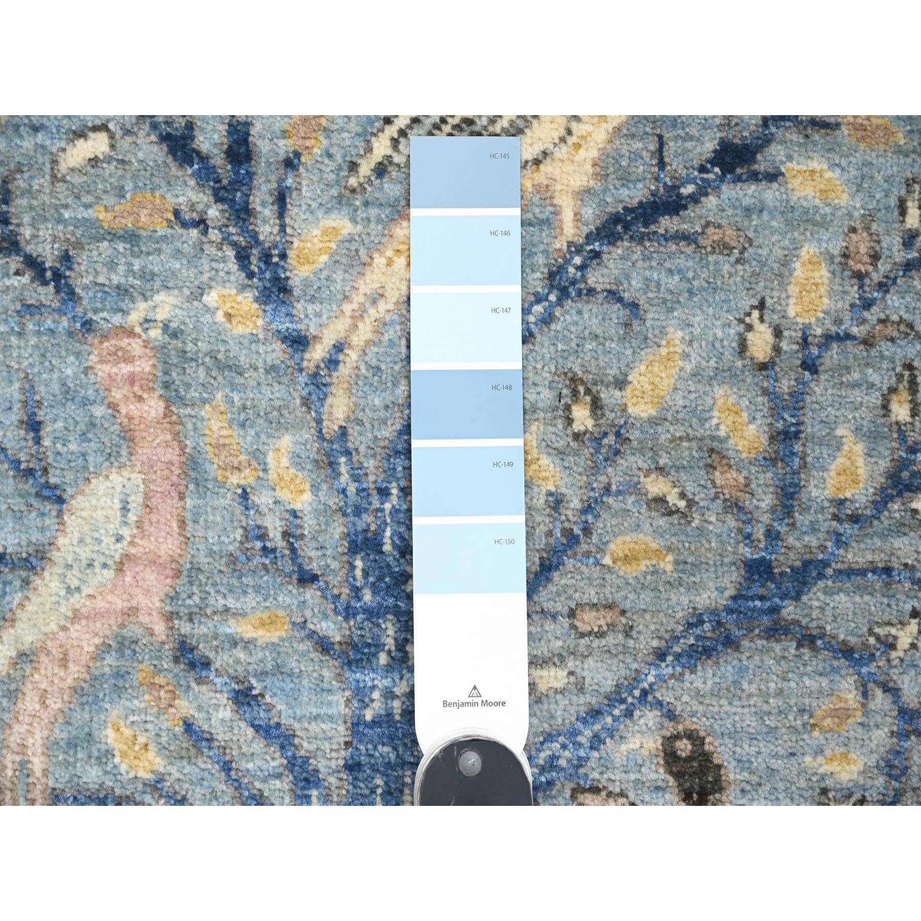 2'x6'1" Carolina Blue, Afghan Peshawar with Birds of Paradise Design, Hand Knotted, Vegetable Dyes, Soft Wool, Narrow Runner, Oriental Rug Sh20437
