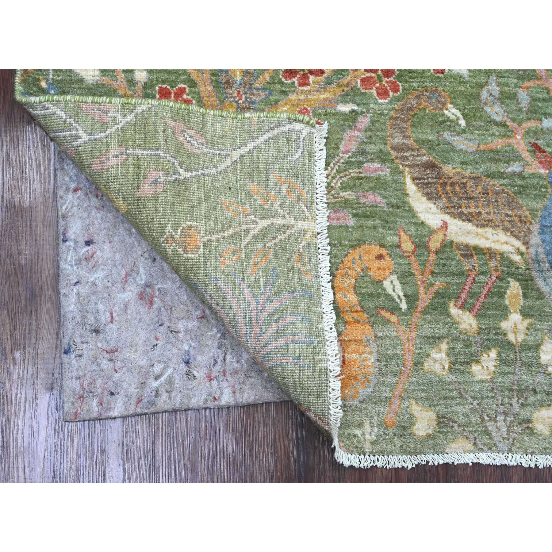 5'2"x7'1" Cadmium Green, Hand Knotted, Afghan Peshawar with Birds of Paradise Design, Soft and Velvety Wool, Vegetable Dyes, Oriental Rug Sh20438