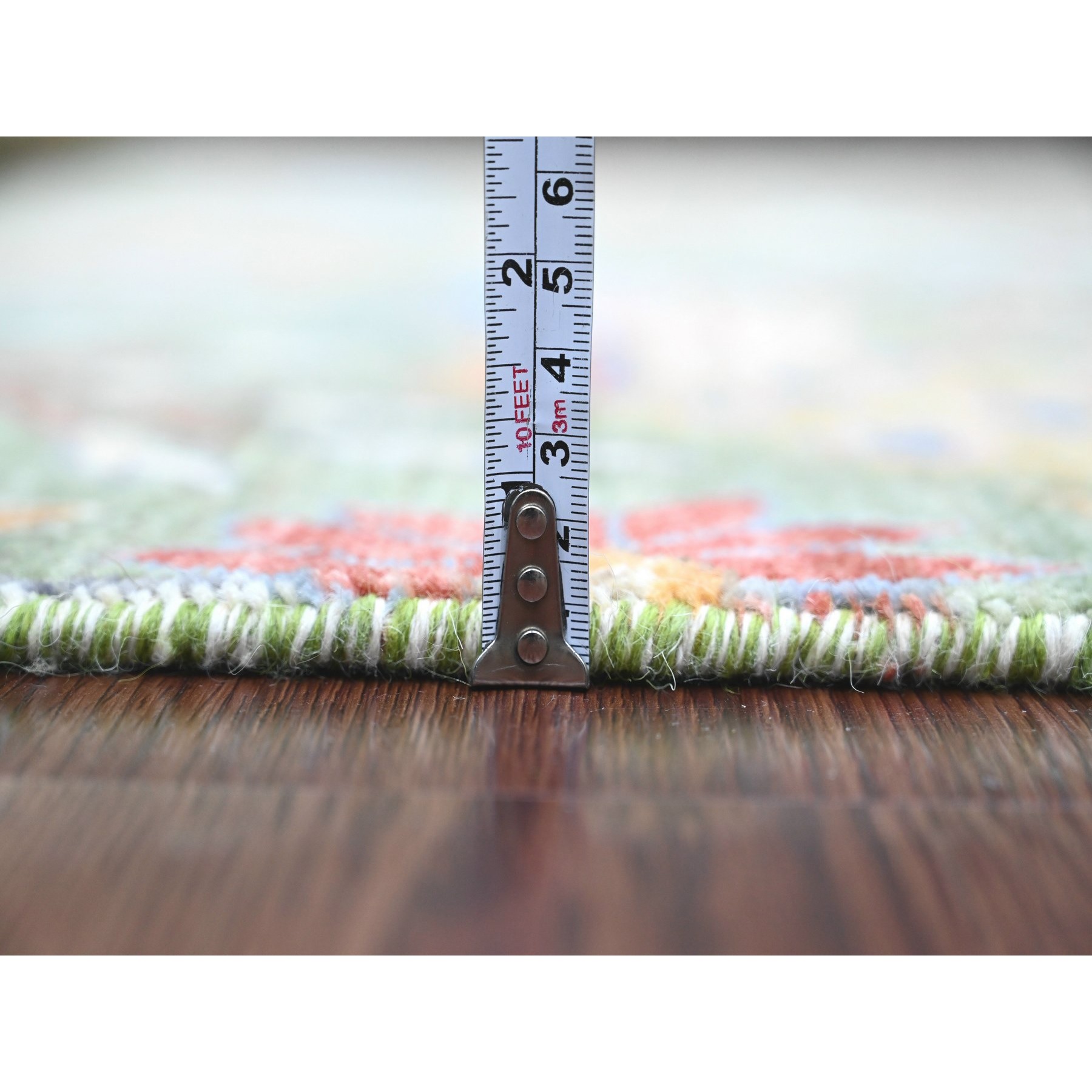 5'2"x7'1" Cadmium Green, Hand Knotted, Afghan Peshawar with Birds of Paradise Design, Soft and Velvety Wool, Vegetable Dyes, Oriental Rug Sh20438