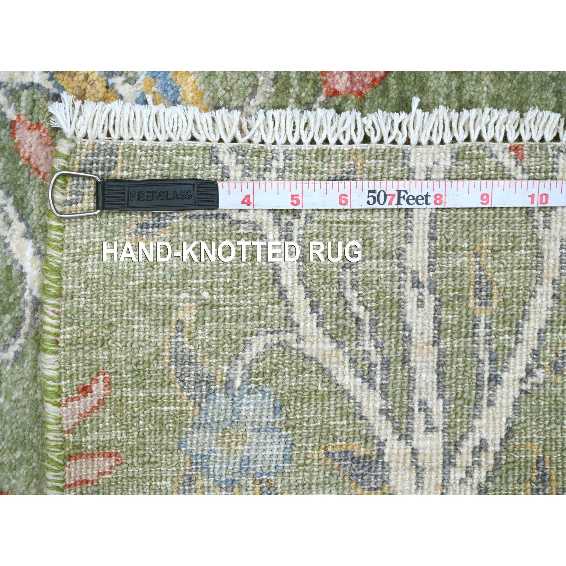 5'2"x7'1" Cadmium Green, Hand Knotted, Afghan Peshawar with Birds of Paradise Design, Soft and Velvety Wool, Vegetable Dyes, Oriental Rug Sh20438
