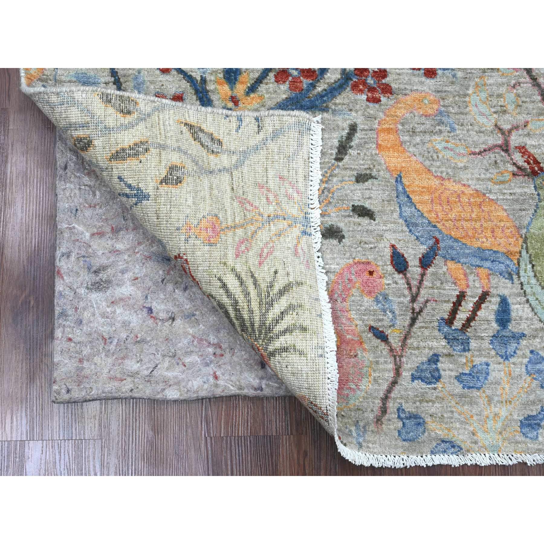 5'2"x7'4" Pastel Gray, Afghan Peshawar with Birds of Paradise Design, Soft Wool, Natural Dyes, Hand Knotted, Oriental Rug Sh20439