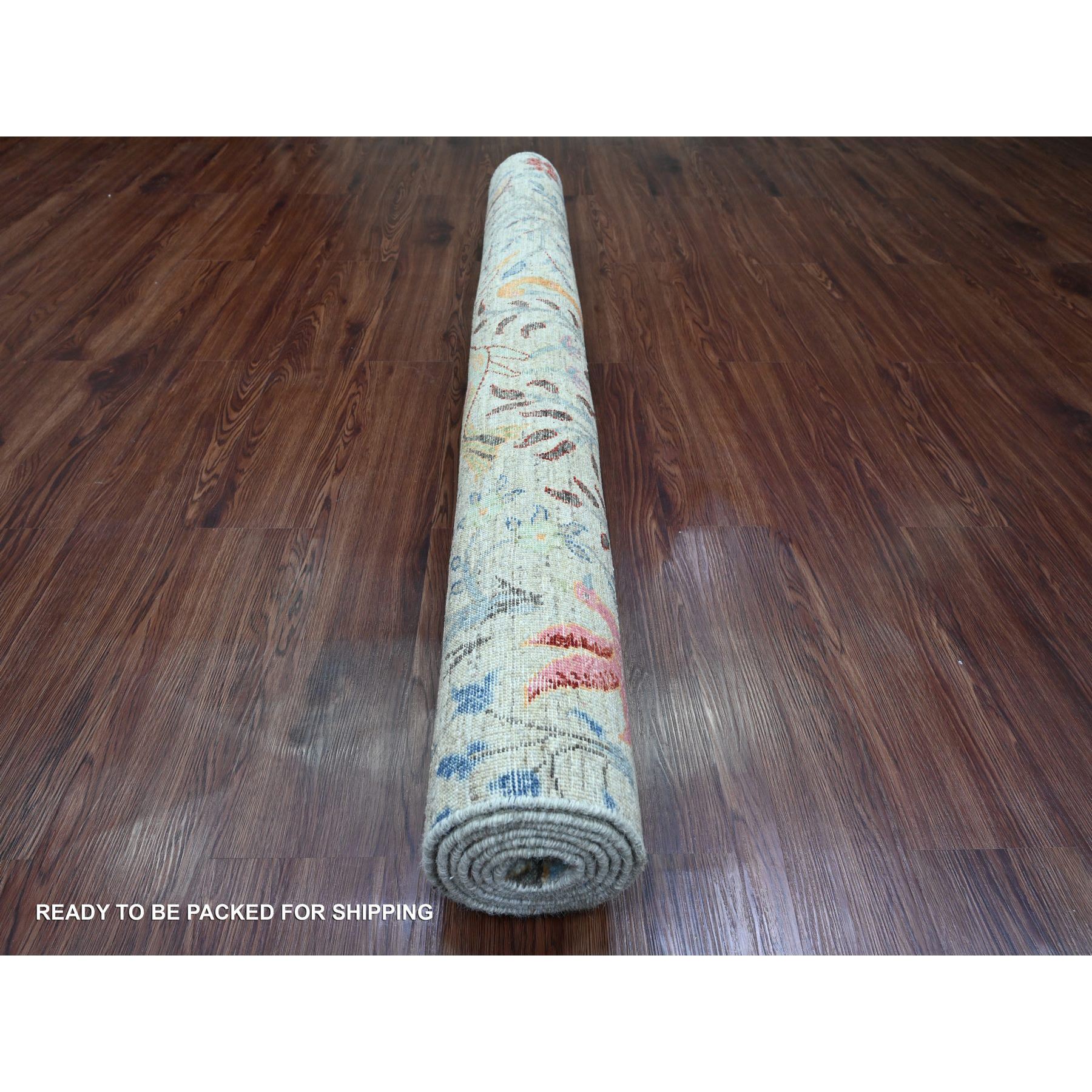 5'2"x7'4" Pastel Gray, Afghan Peshawar with Birds of Paradise Design, Soft Wool, Natural Dyes, Hand Knotted, Oriental Rug Sh20439