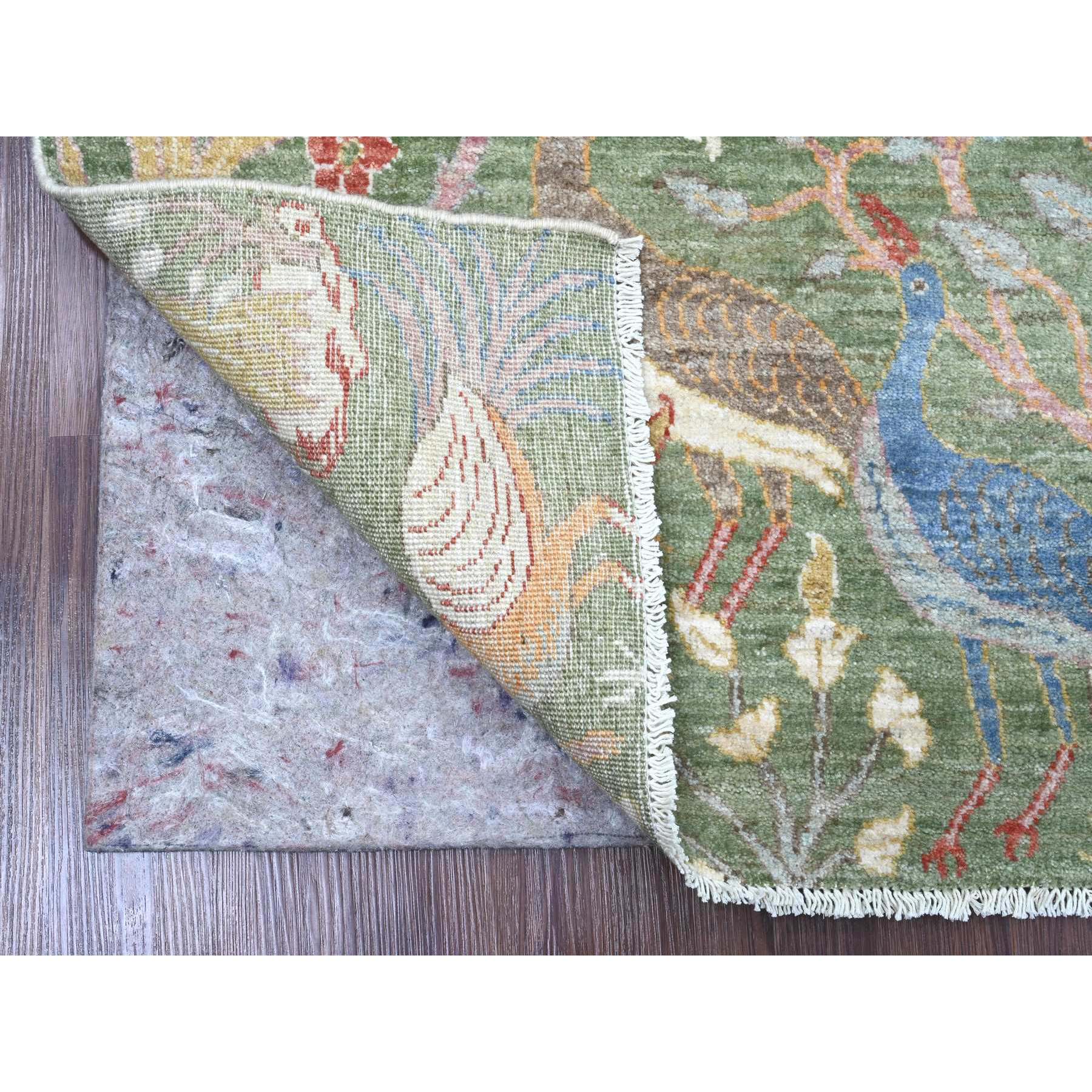 4'2"x6'2" Hunter Green, Hand Knotted, Afghan Peshawar with Birds of Paradise Design, Soft Wool, Natural Dyes, Oriental Rug Sh20440
