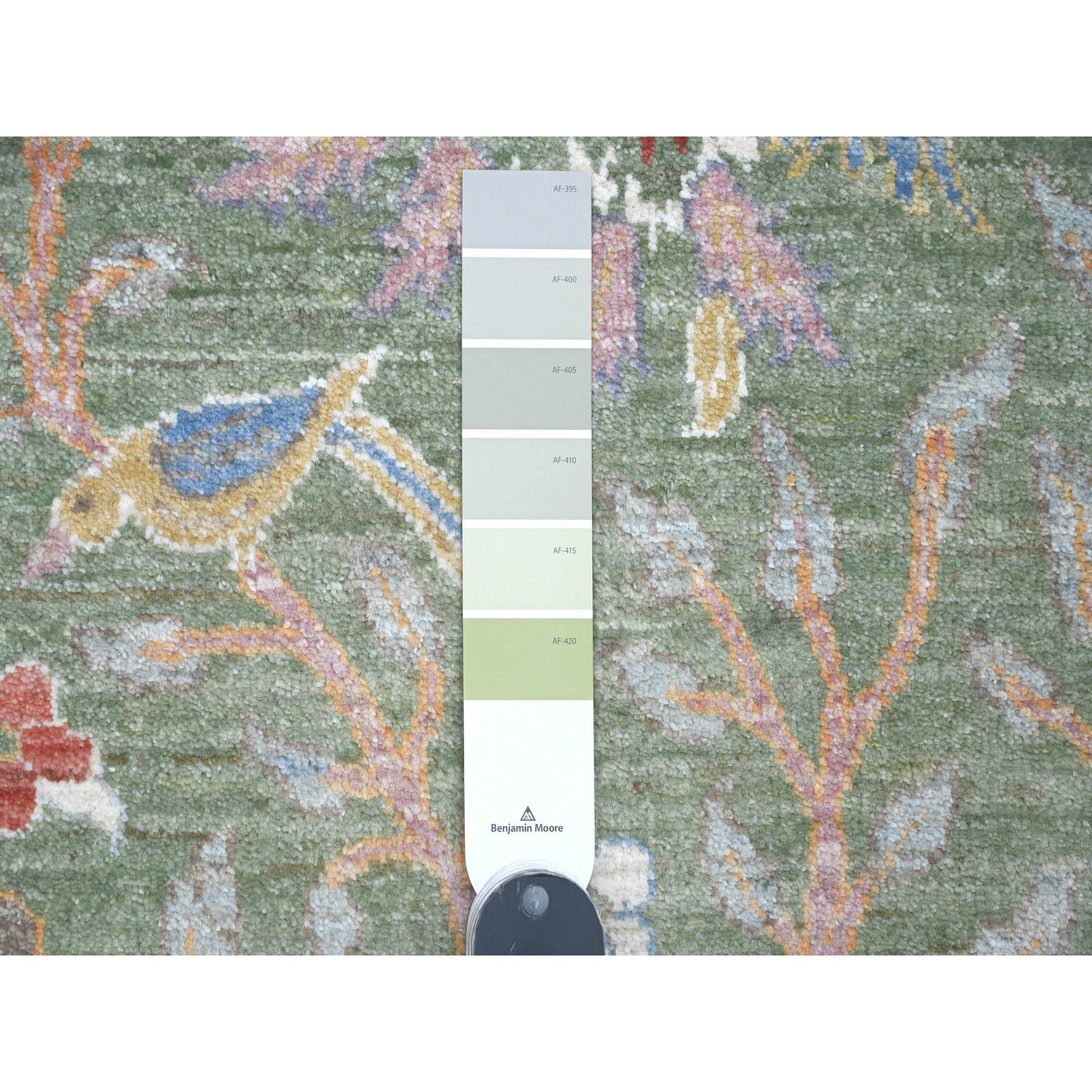 4'2"x6'2" Hunter Green, Hand Knotted, Afghan Peshawar with Birds of Paradise Design, Soft Wool, Natural Dyes, Oriental Rug Sh20440