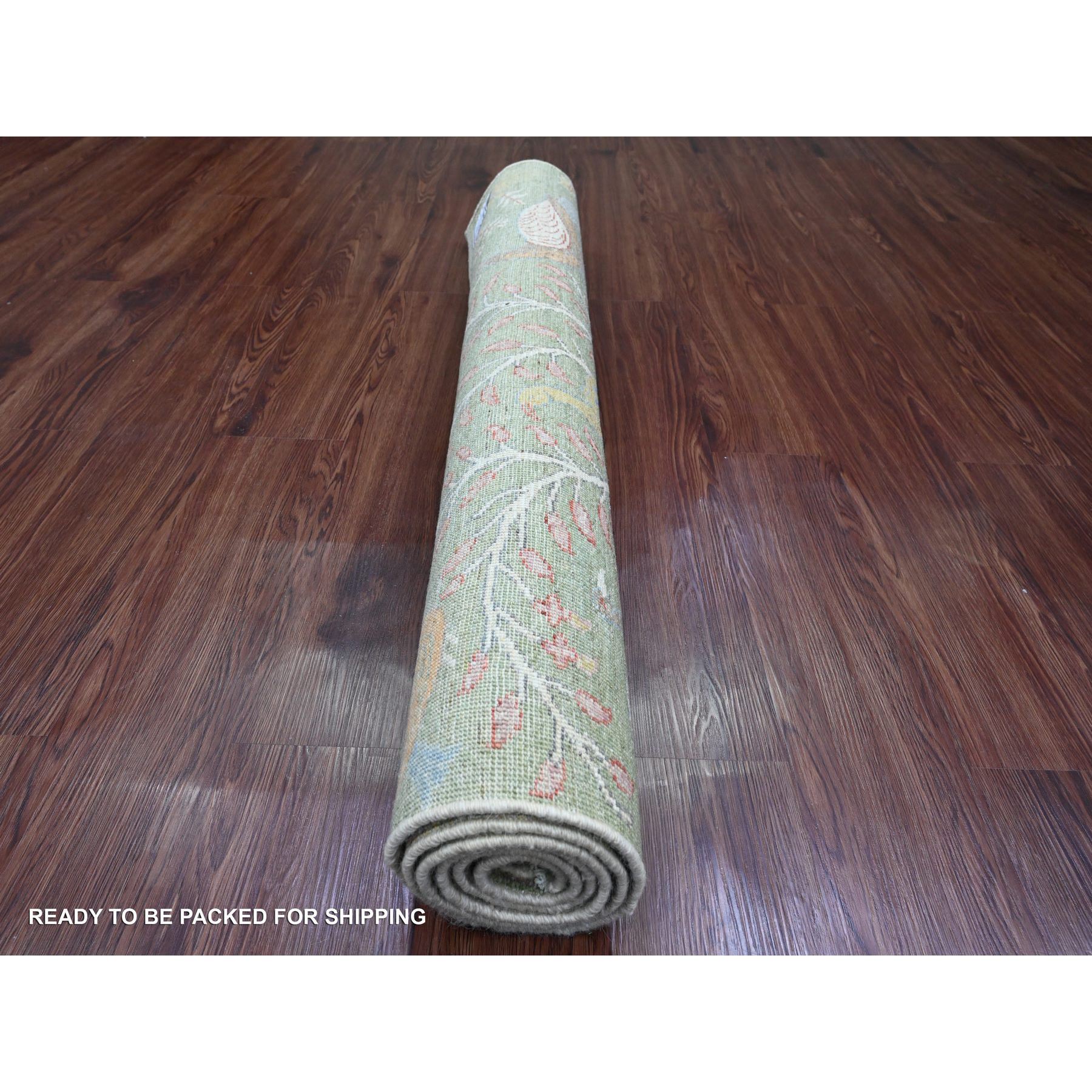 4'2"x6'2" Hunter Green, Hand Knotted, Afghan Peshawar with Birds of Paradise Design, Soft Wool, Natural Dyes, Oriental Rug Sh20440