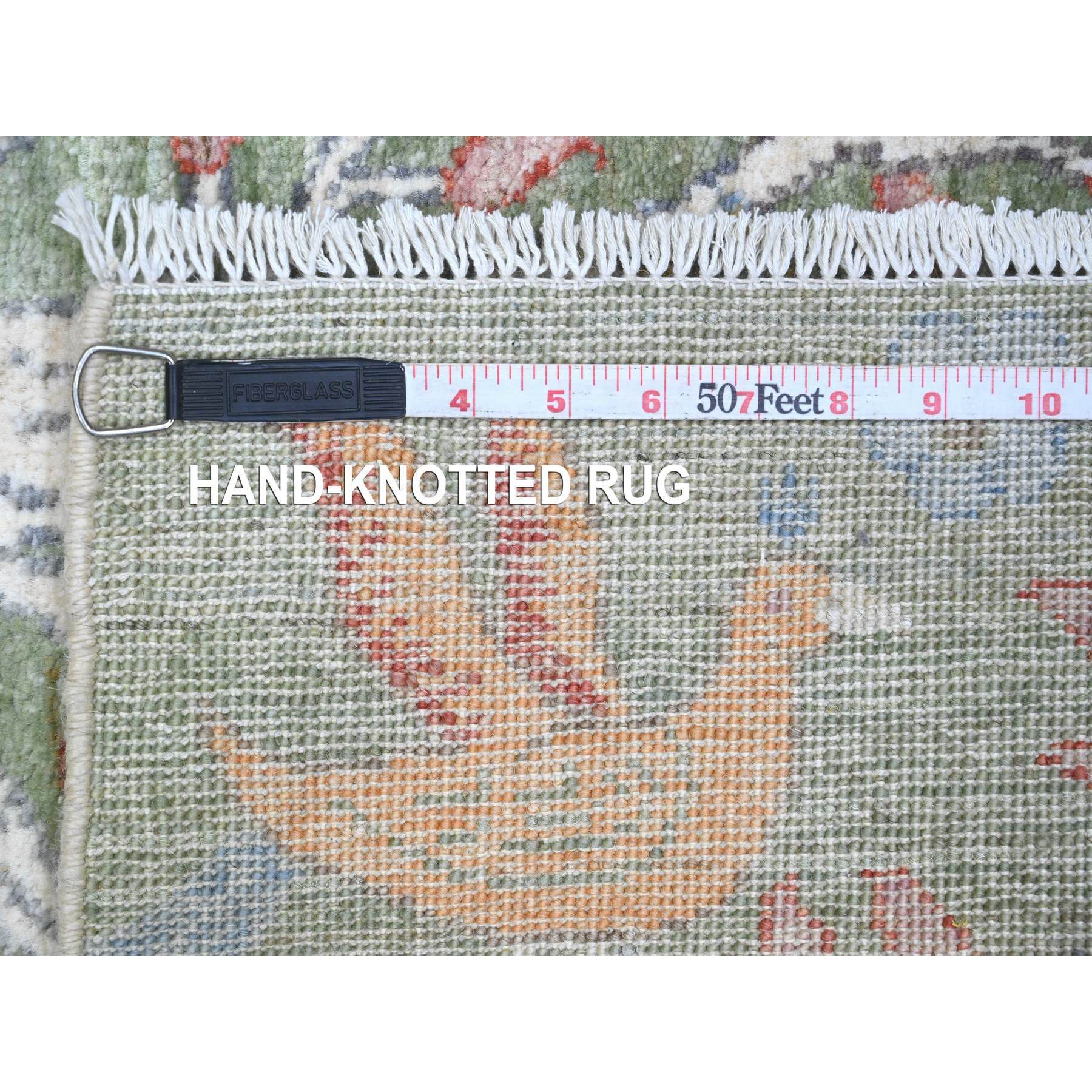 4'2"x6'2" Hunter Green, Hand Knotted, Afghan Peshawar with Birds of Paradise Design, Soft Wool, Natural Dyes, Oriental Rug Sh20440