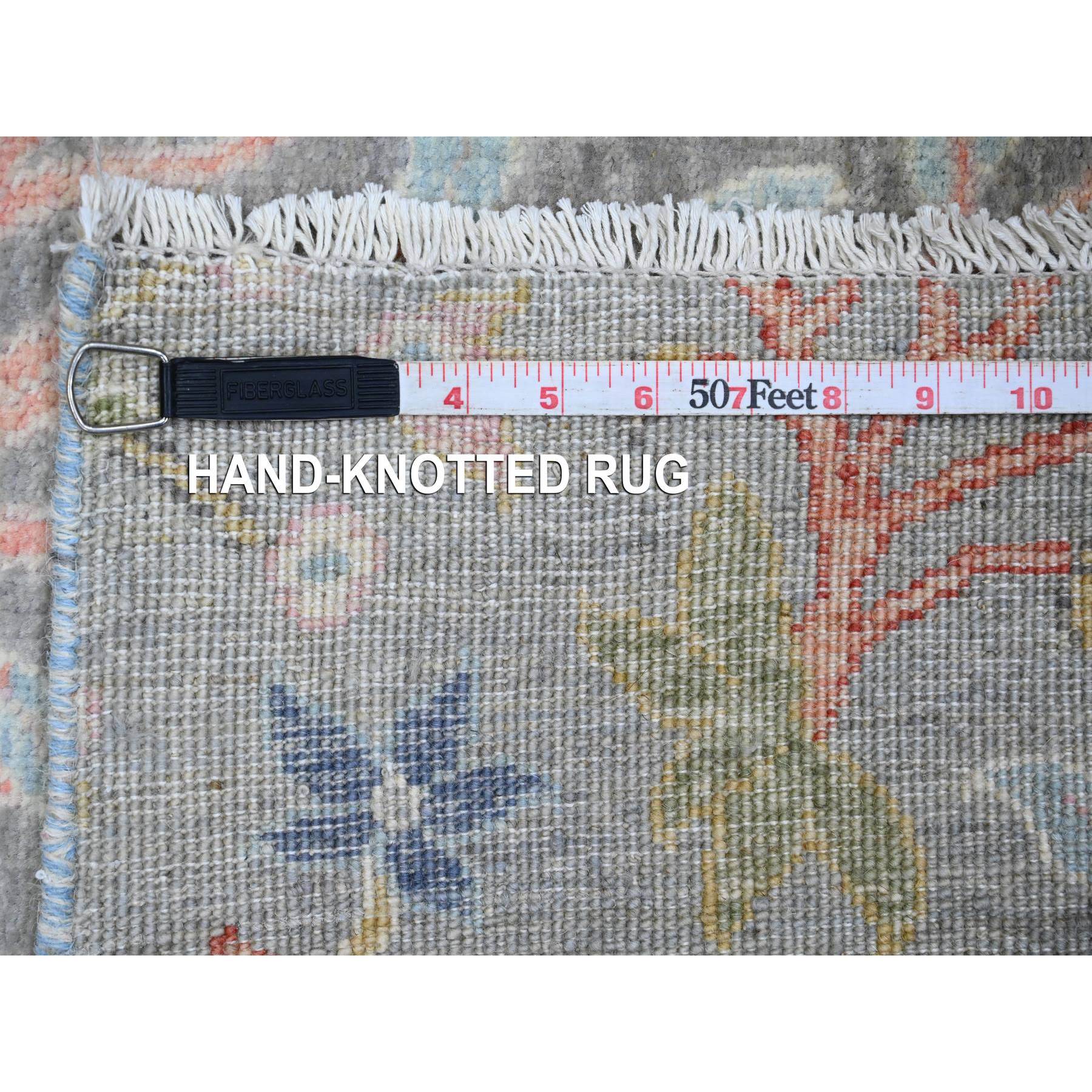 5'1"x12' Sonic Gray, Hand Knotted, Afghan Peshawar with Birds of Paradise Design, Soft Wool, Natural Dyes, Wide Runner, Oriental Rug Sh20441