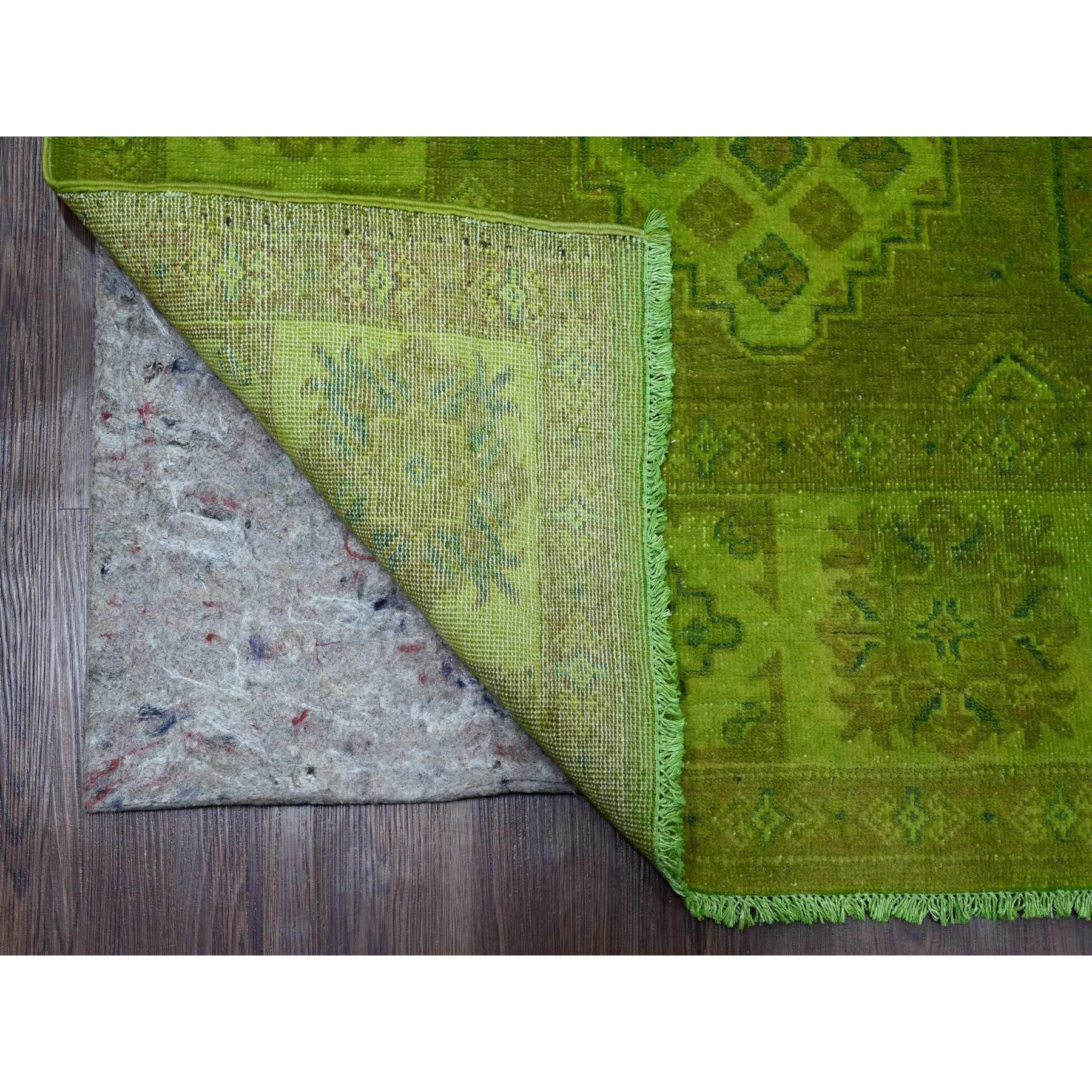 6'x8'2" Moss Green, Overdyed Kazak with Geometric Medallions Design, Hand Knotted, Pure Wool, Oriental Rug Sh20443