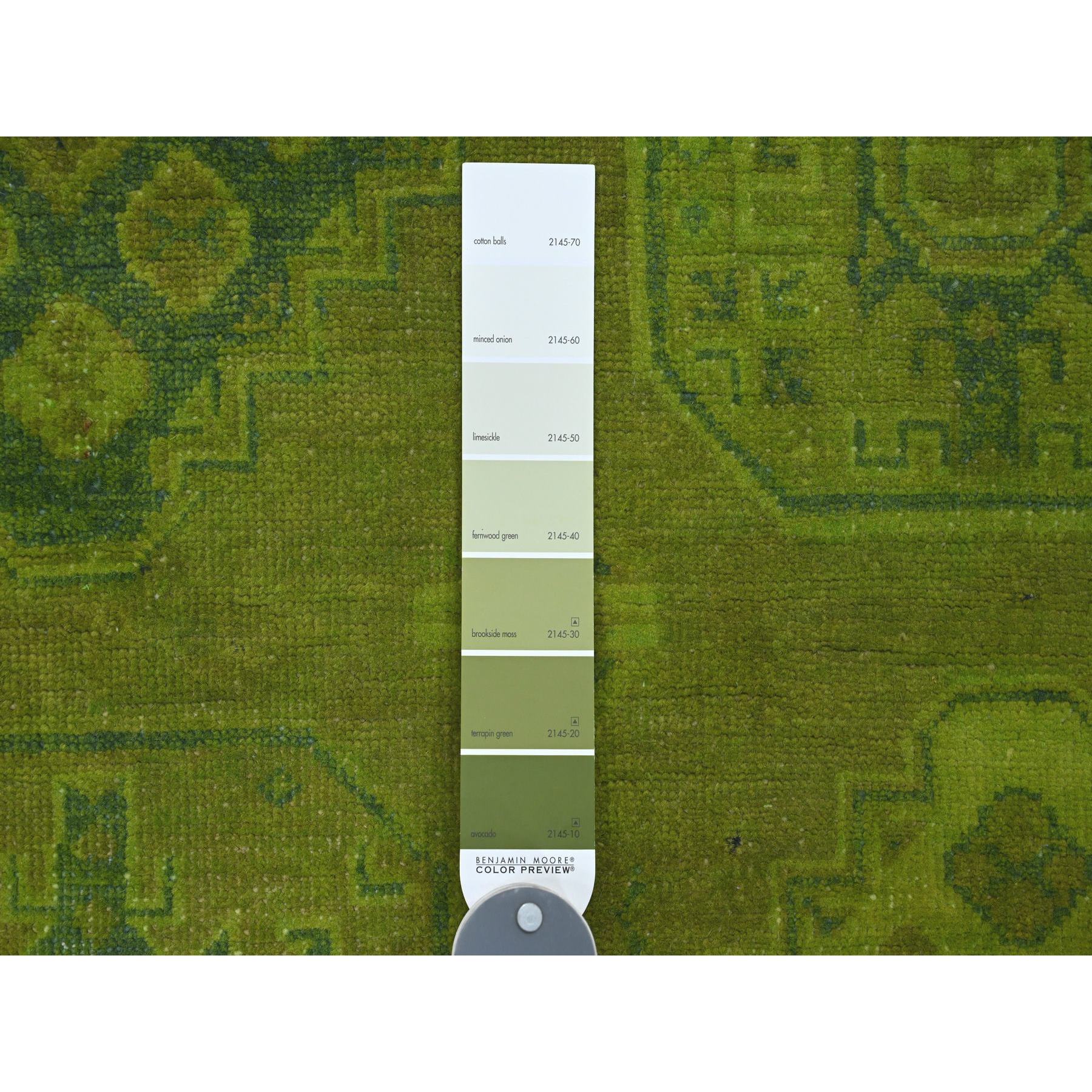 6'x8'2" Moss Green, Overdyed Kazak with Geometric Medallions Design, Hand Knotted, Pure Wool, Oriental Rug Sh20443