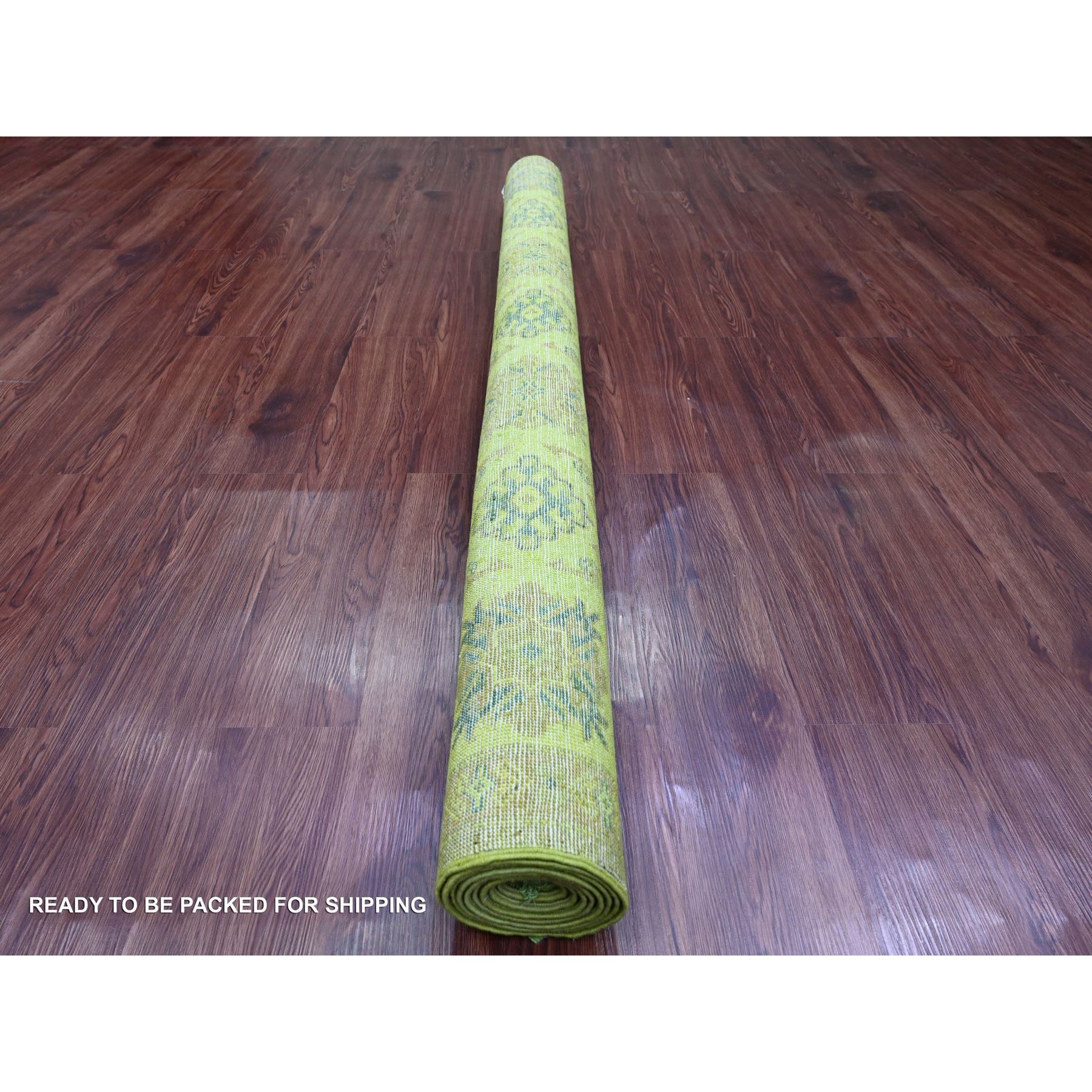 6'x8'2" Moss Green, Overdyed Kazak with Geometric Medallions Design, Hand Knotted, Pure Wool, Oriental Rug Sh20443