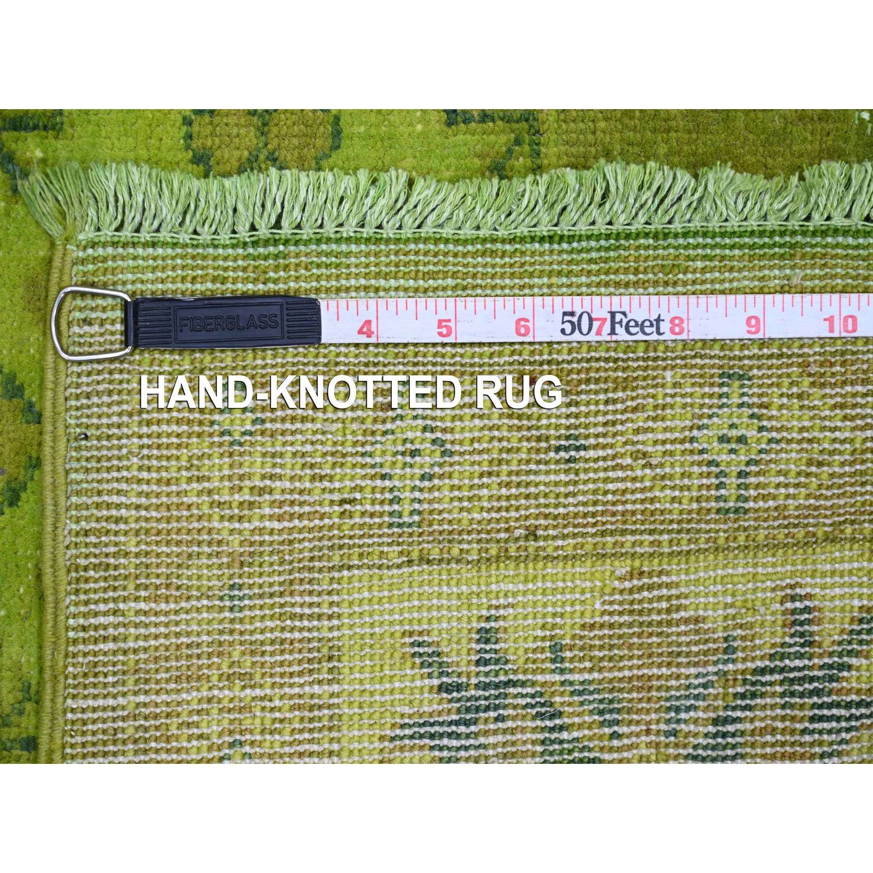 6'x8'2" Moss Green, Overdyed Kazak with Geometric Medallions Design, Hand Knotted, Pure Wool, Oriental Rug Sh20443