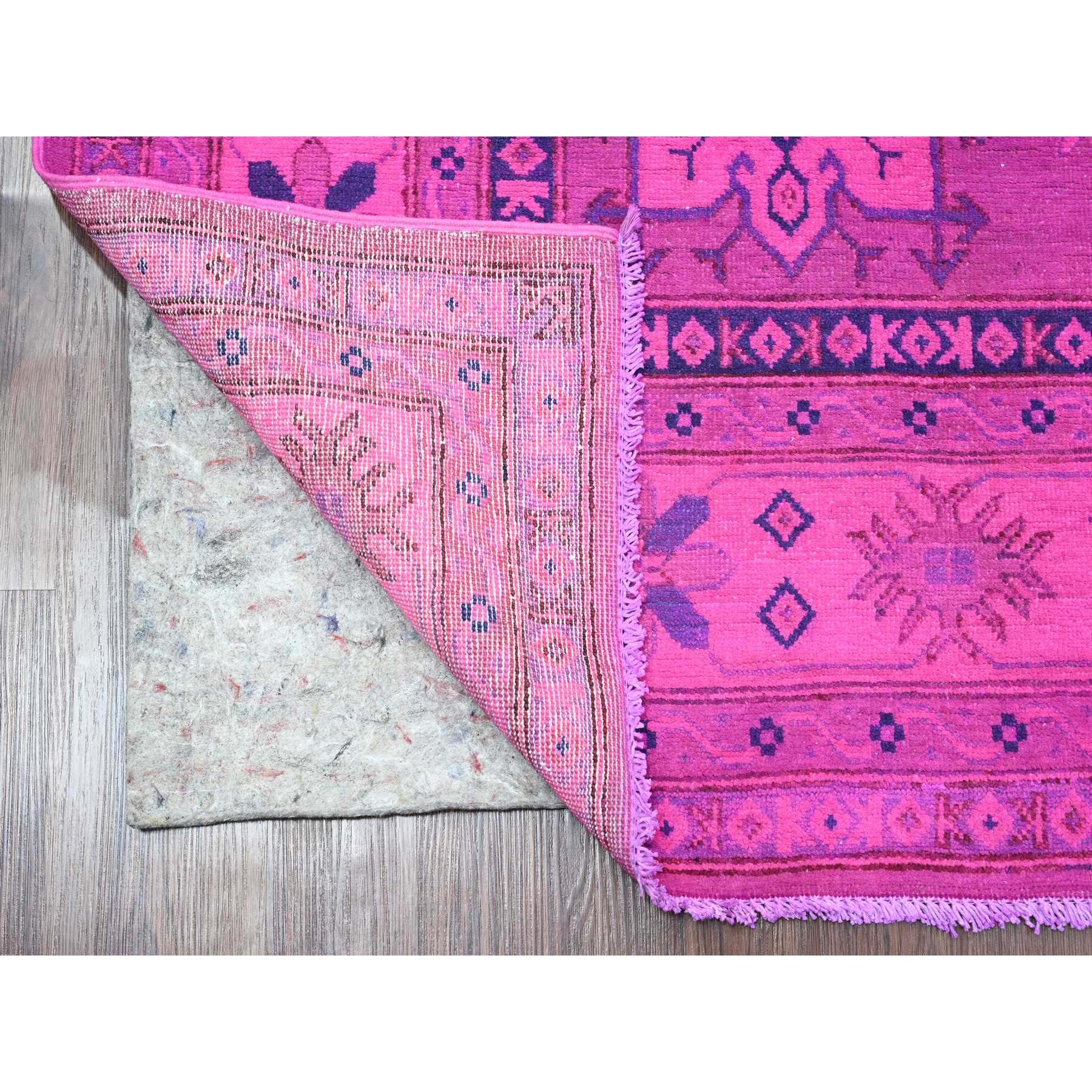6'x8'6" Fuscia Pink, Overdyed Kazak with All Over Geometric Pattern, Hand Knotted, 100% Wool, Oriental Rug Sh20444