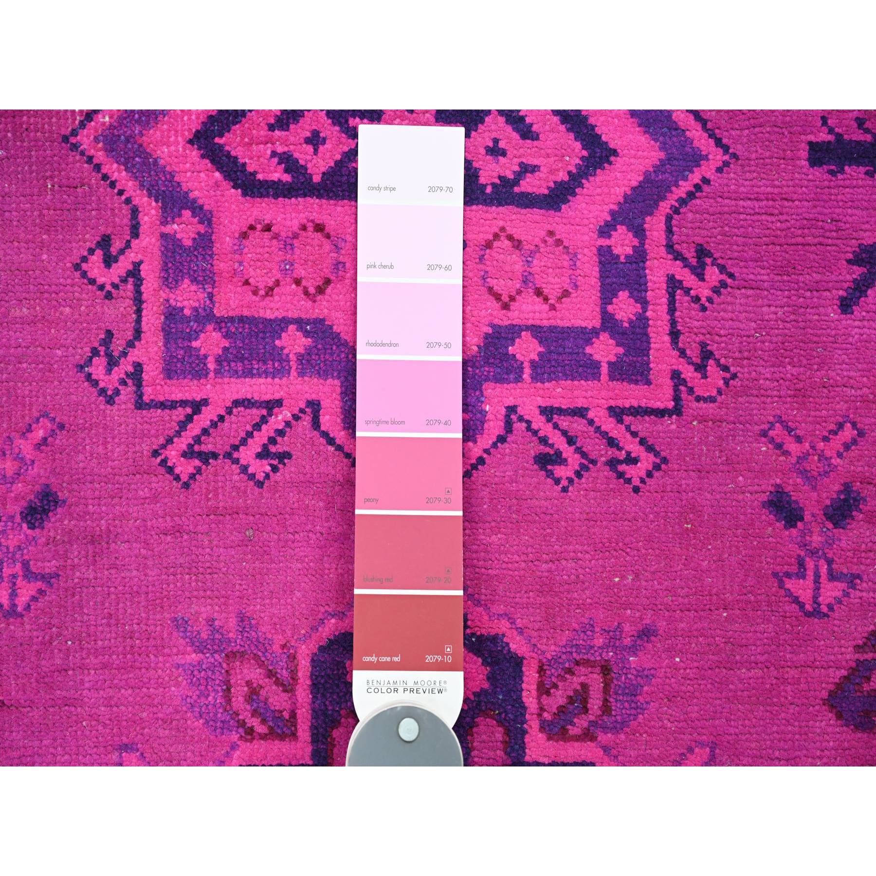 6'x8'6" Fuscia Pink, Overdyed Kazak with All Over Geometric Pattern, Hand Knotted, 100% Wool, Oriental Rug Sh20444
