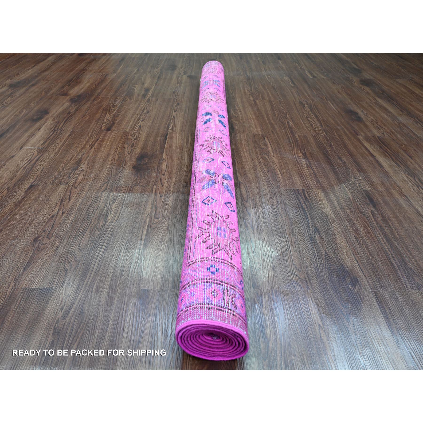6'x8'6" Fuscia Pink, Overdyed Kazak with All Over Geometric Pattern, Hand Knotted, 100% Wool, Oriental Rug Sh20444