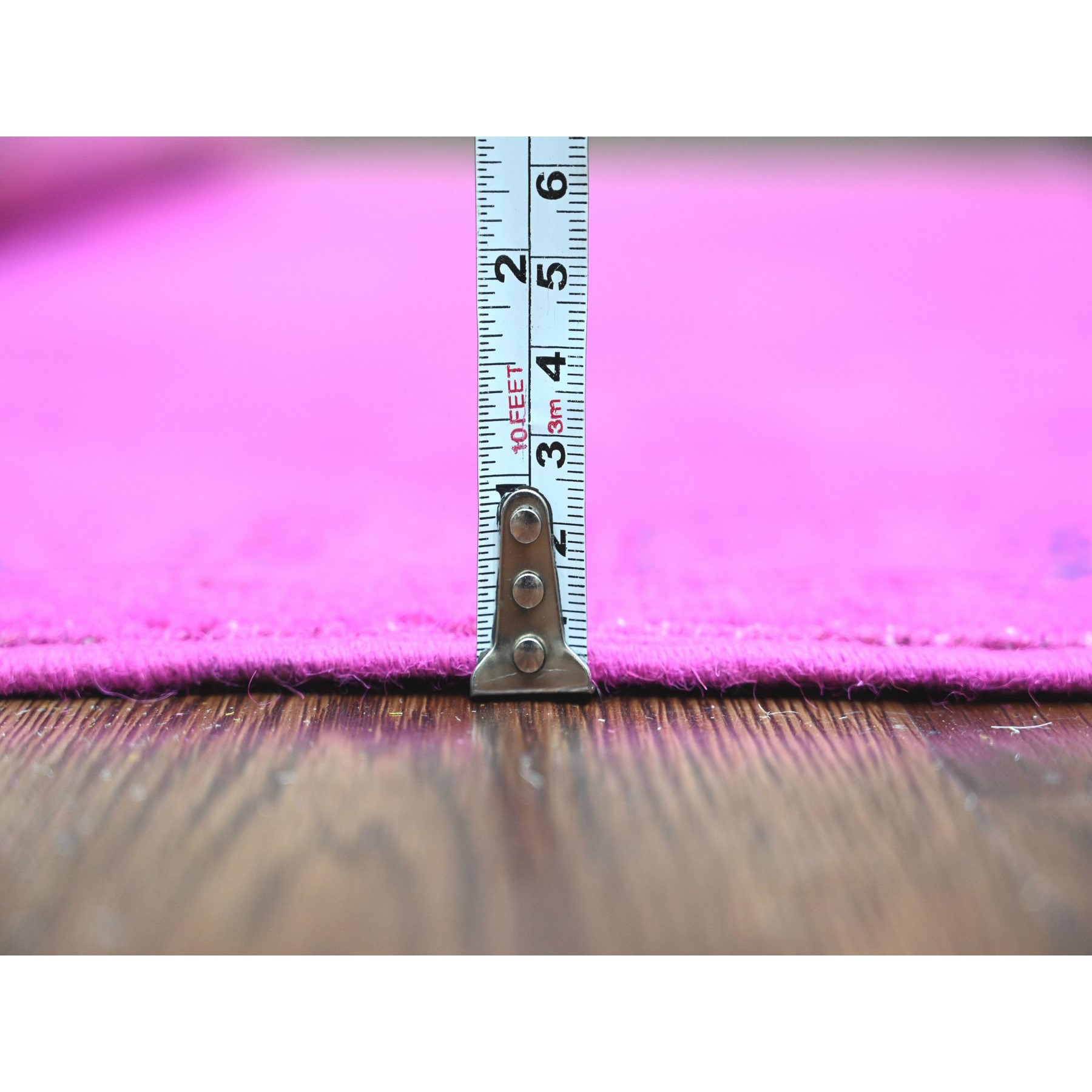 6'x8'6" Fuscia Pink, Overdyed Kazak with All Over Geometric Pattern, Hand Knotted, 100% Wool, Oriental Rug Sh20444