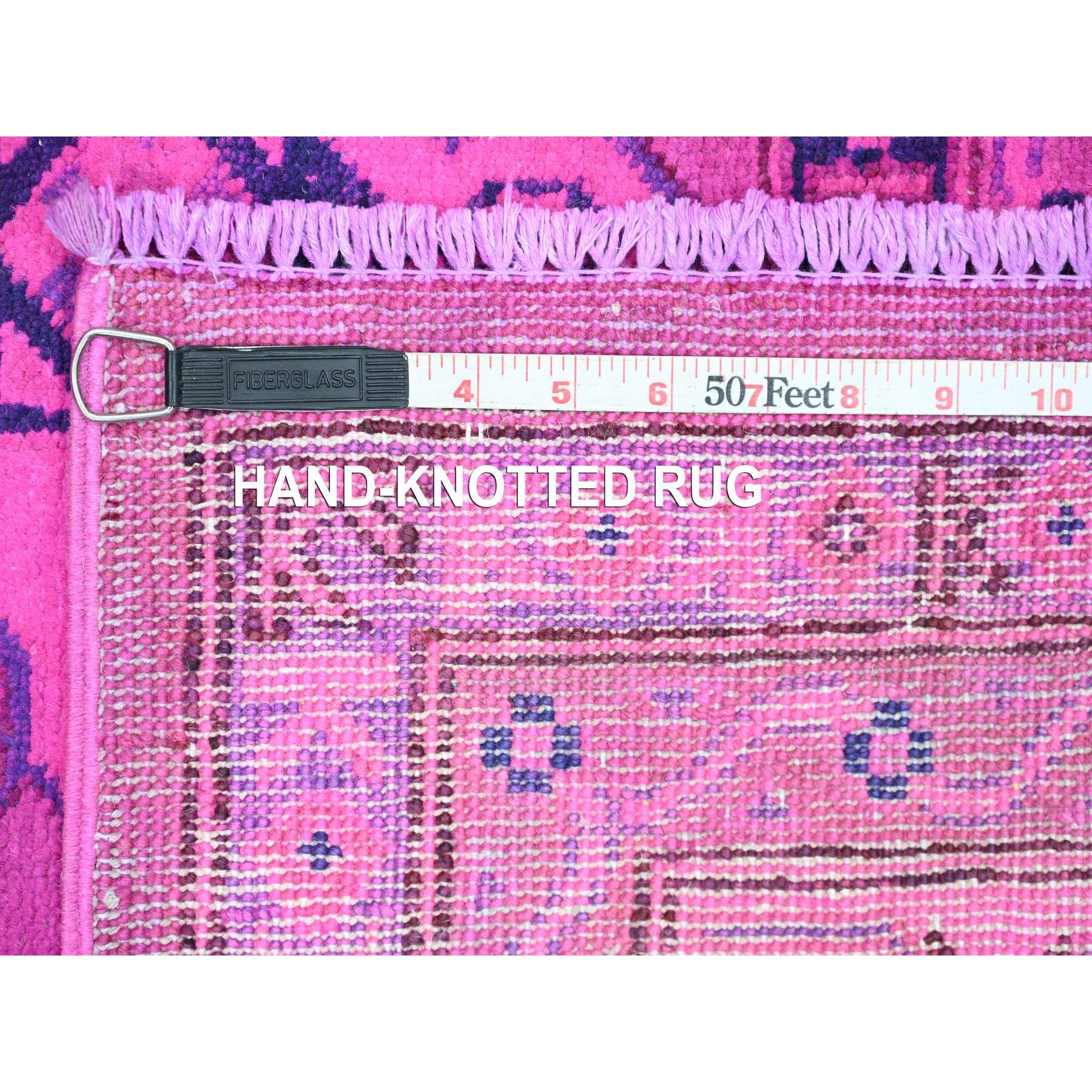 6'x8'6" Fuscia Pink, Overdyed Kazak with All Over Geometric Pattern, Hand Knotted, 100% Wool, Oriental Rug Sh20444