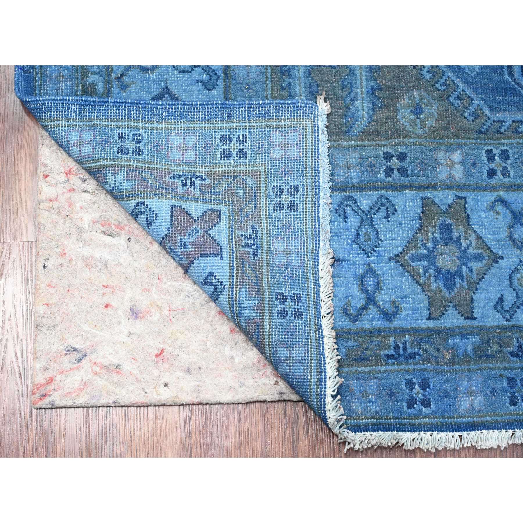 6'2"x8'5" Cerulean Blue, Overdyed Kazak with Star Medallion Design, Hand Knotted, 100% Wool, Oriental Rug Sh20445