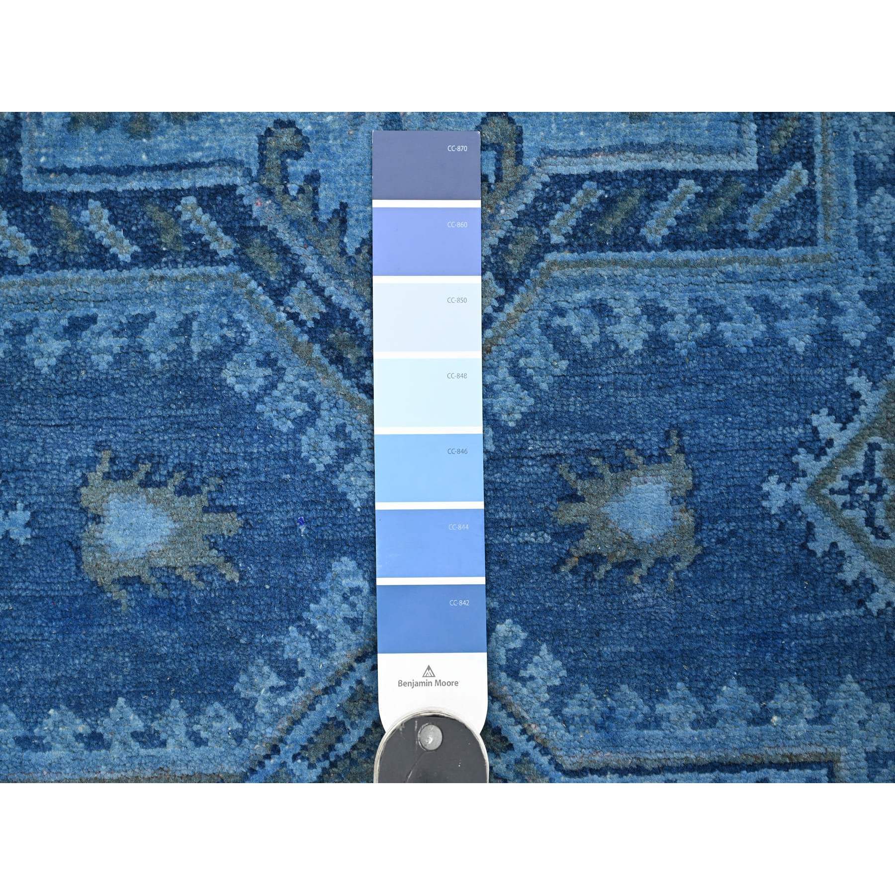 6'2"x8'5" Cerulean Blue, Overdyed Kazak with Star Medallion Design, Hand Knotted, 100% Wool, Oriental Rug Sh20445
