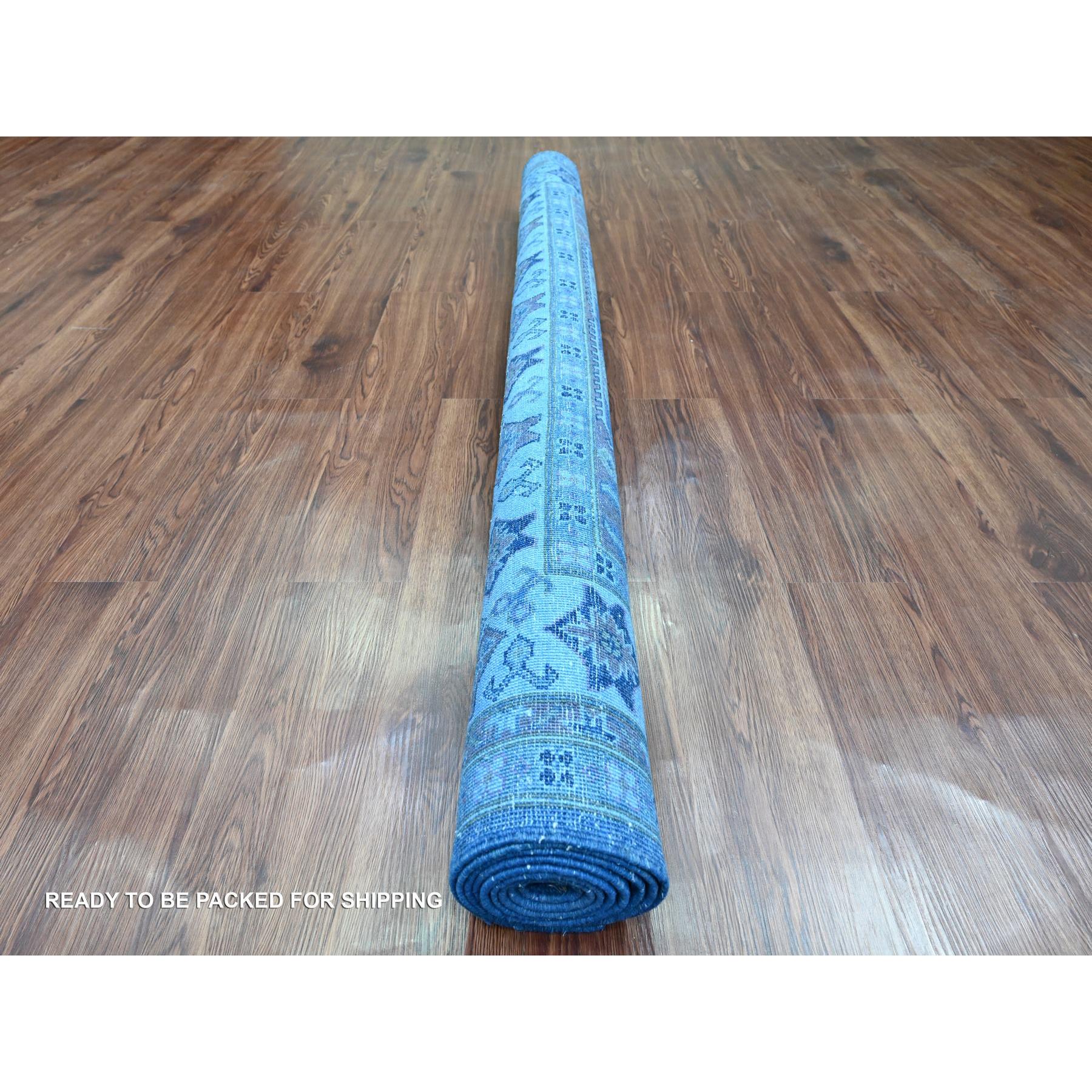 6'2"x8'5" Cerulean Blue, Overdyed Kazak with Star Medallion Design, Hand Knotted, 100% Wool, Oriental Rug Sh20445